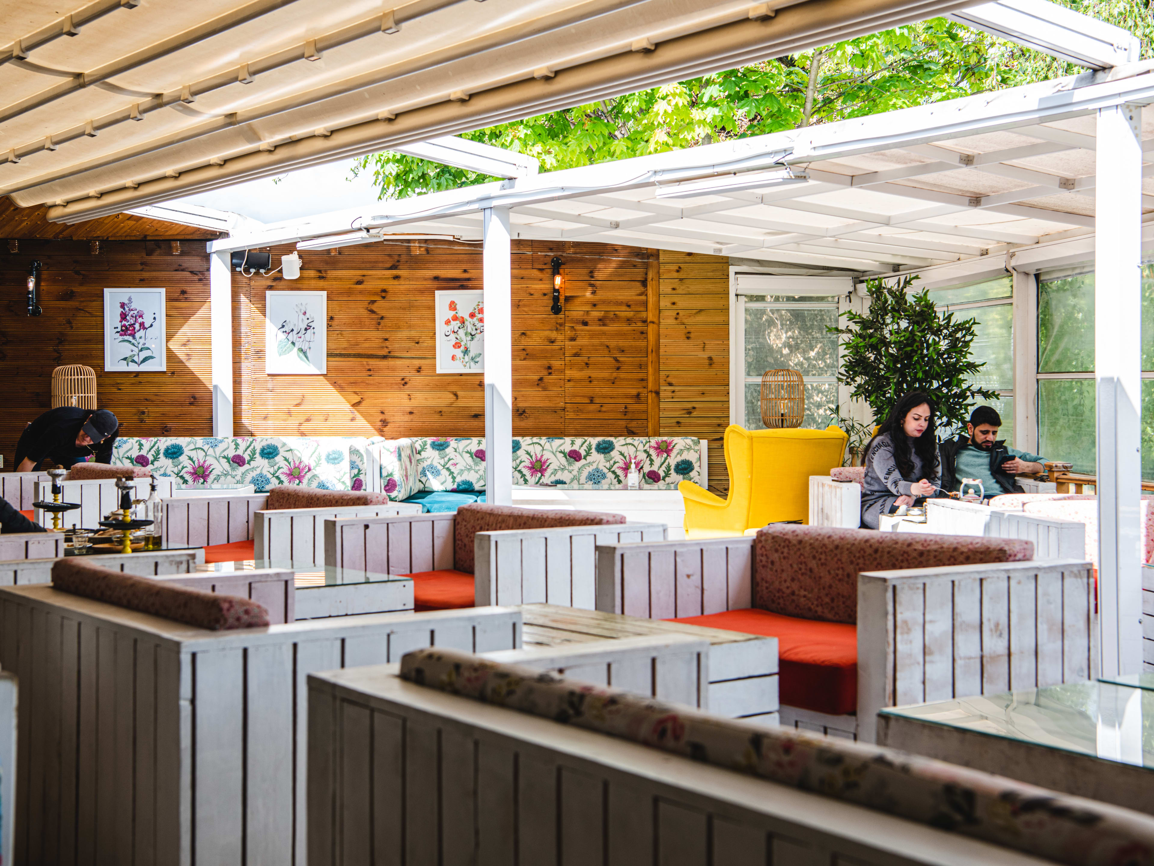 The garden seating with benches and sofas.