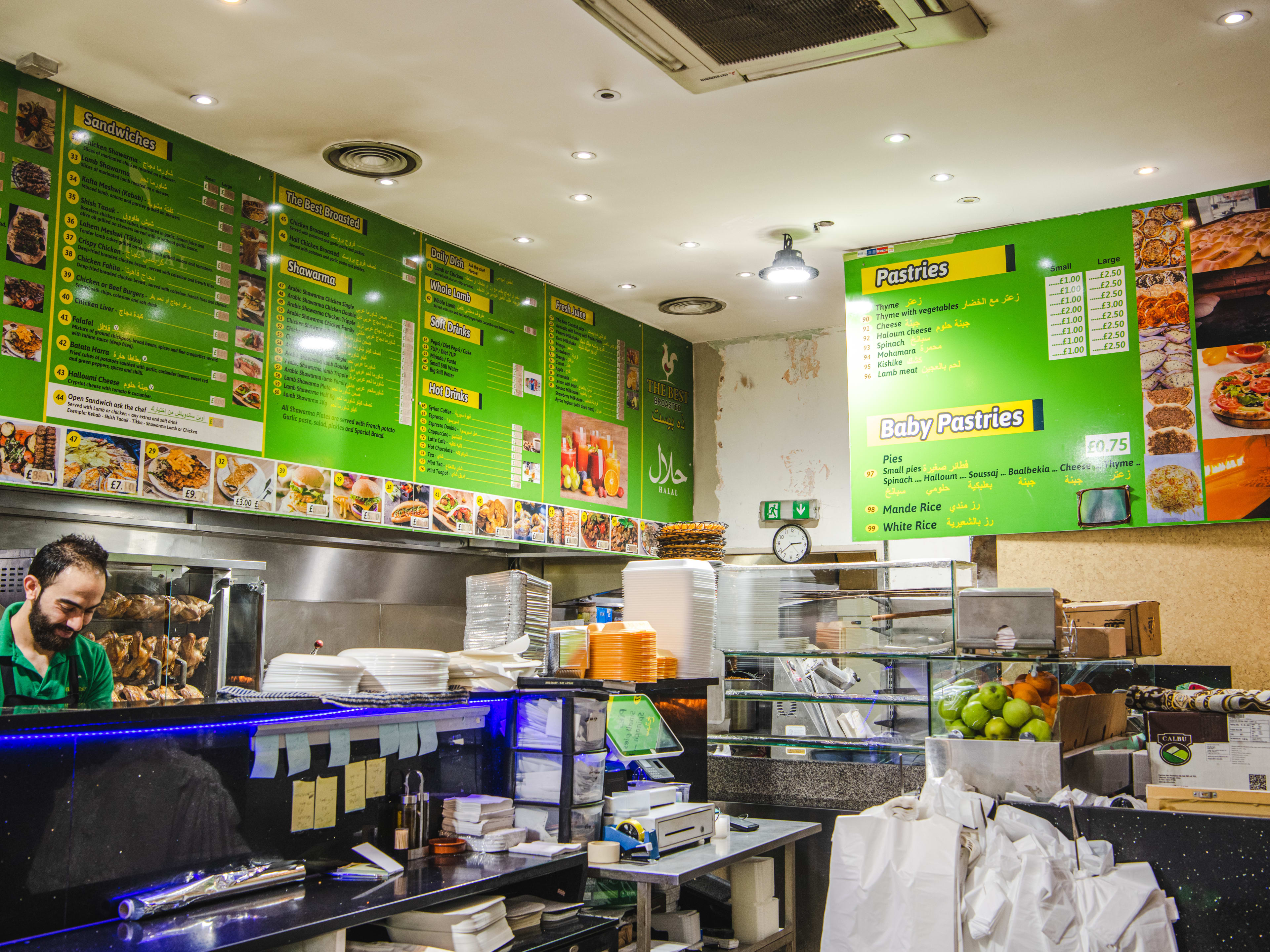 The green accented interior of The Best Broasted.