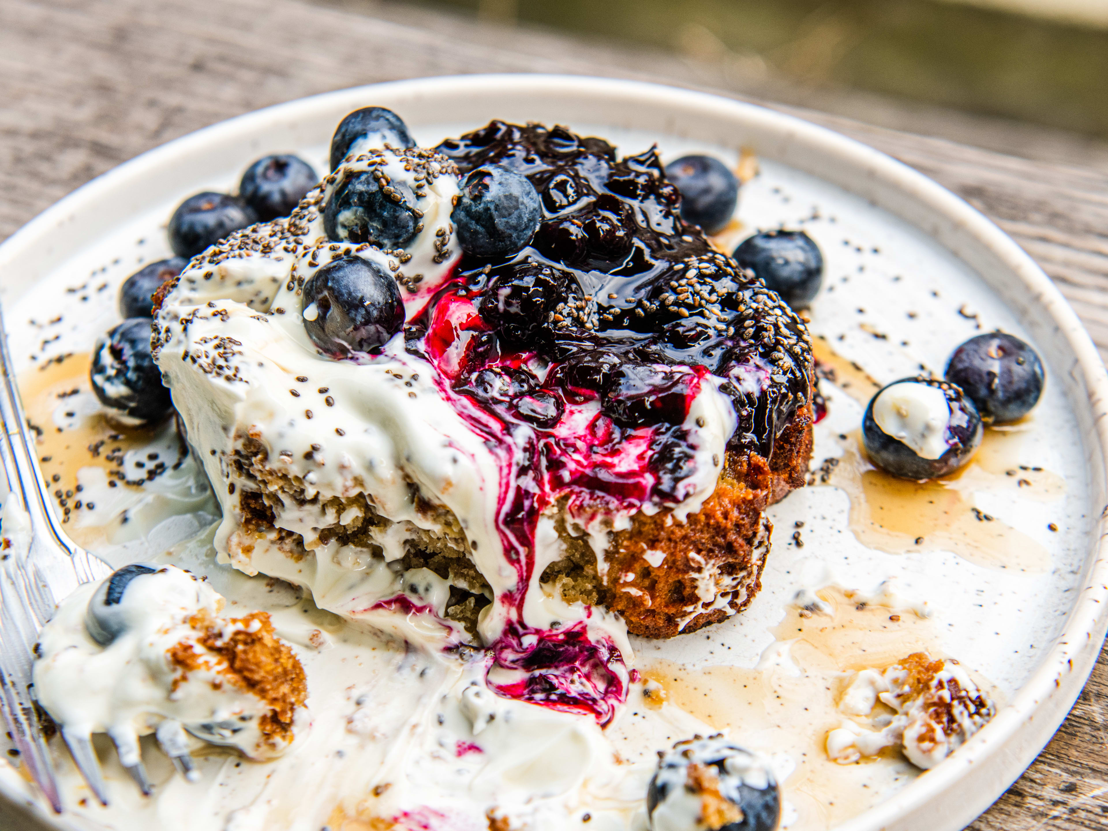 The toasted banana bread with greek yoghurt and house jam with fresh fruit from Blackhorse Workshop Cafe.