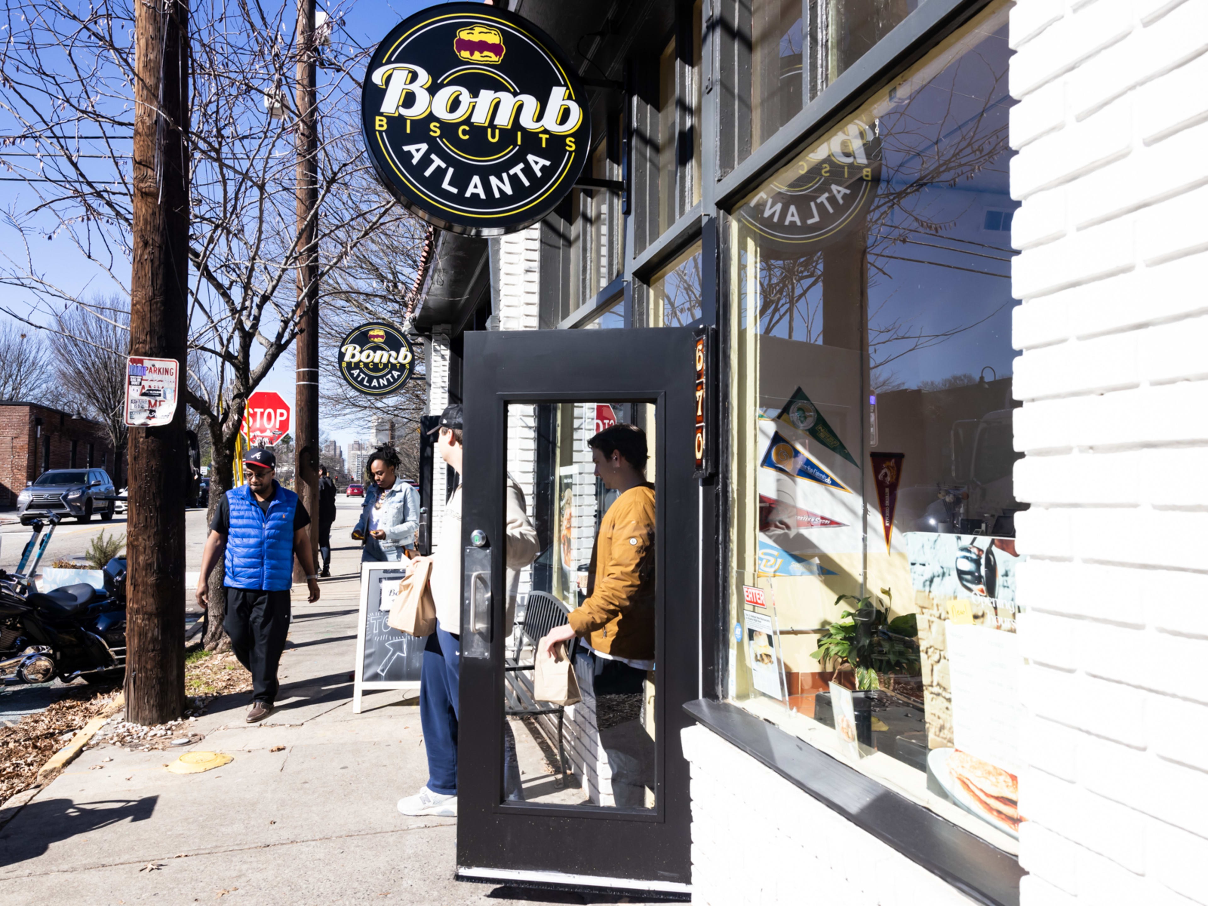 The exterior sign for Bomb Biscuit.