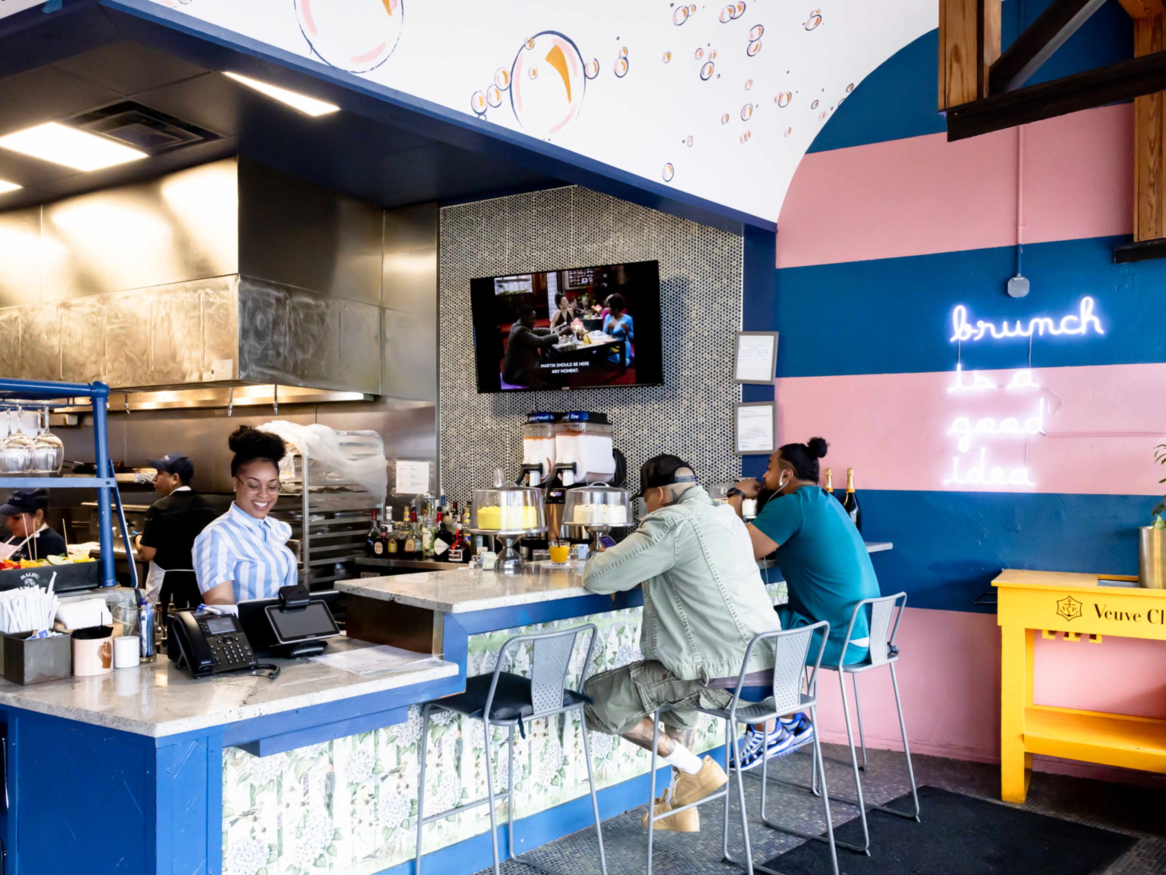 counter seating at bright brunch restaurant