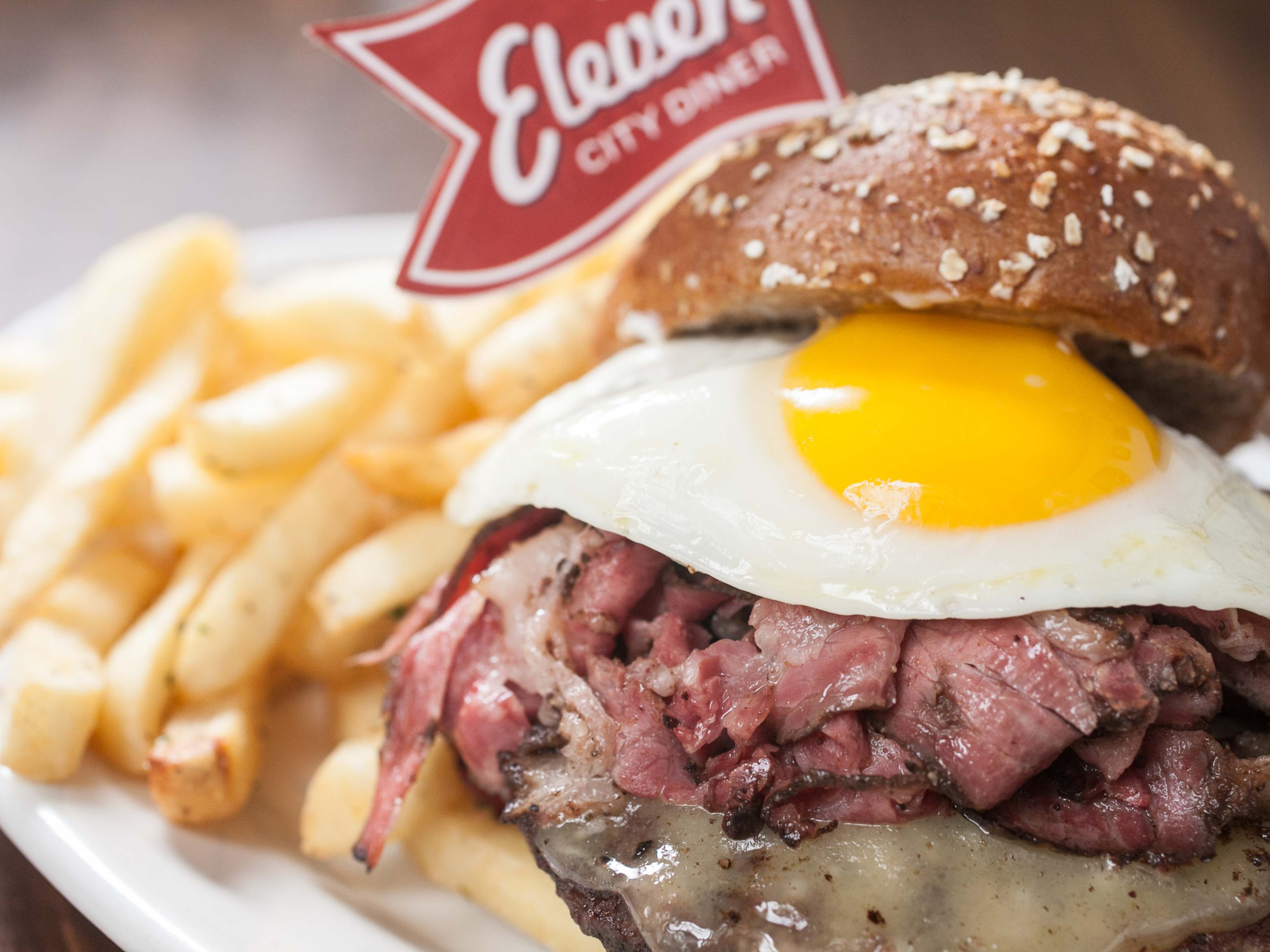 A loaded burger from Eleven City Diner.