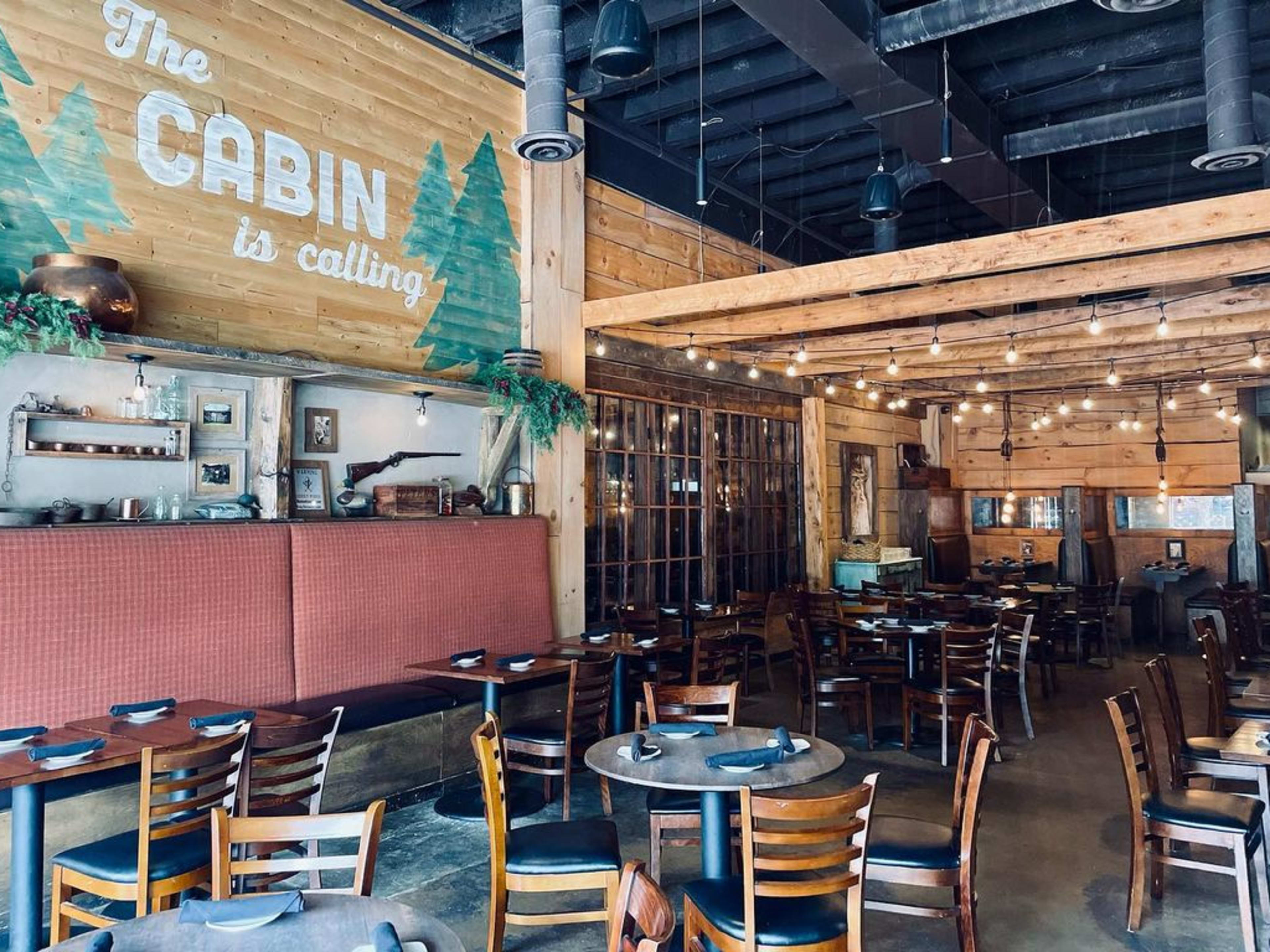 wooden cabin inspired restaurant interior