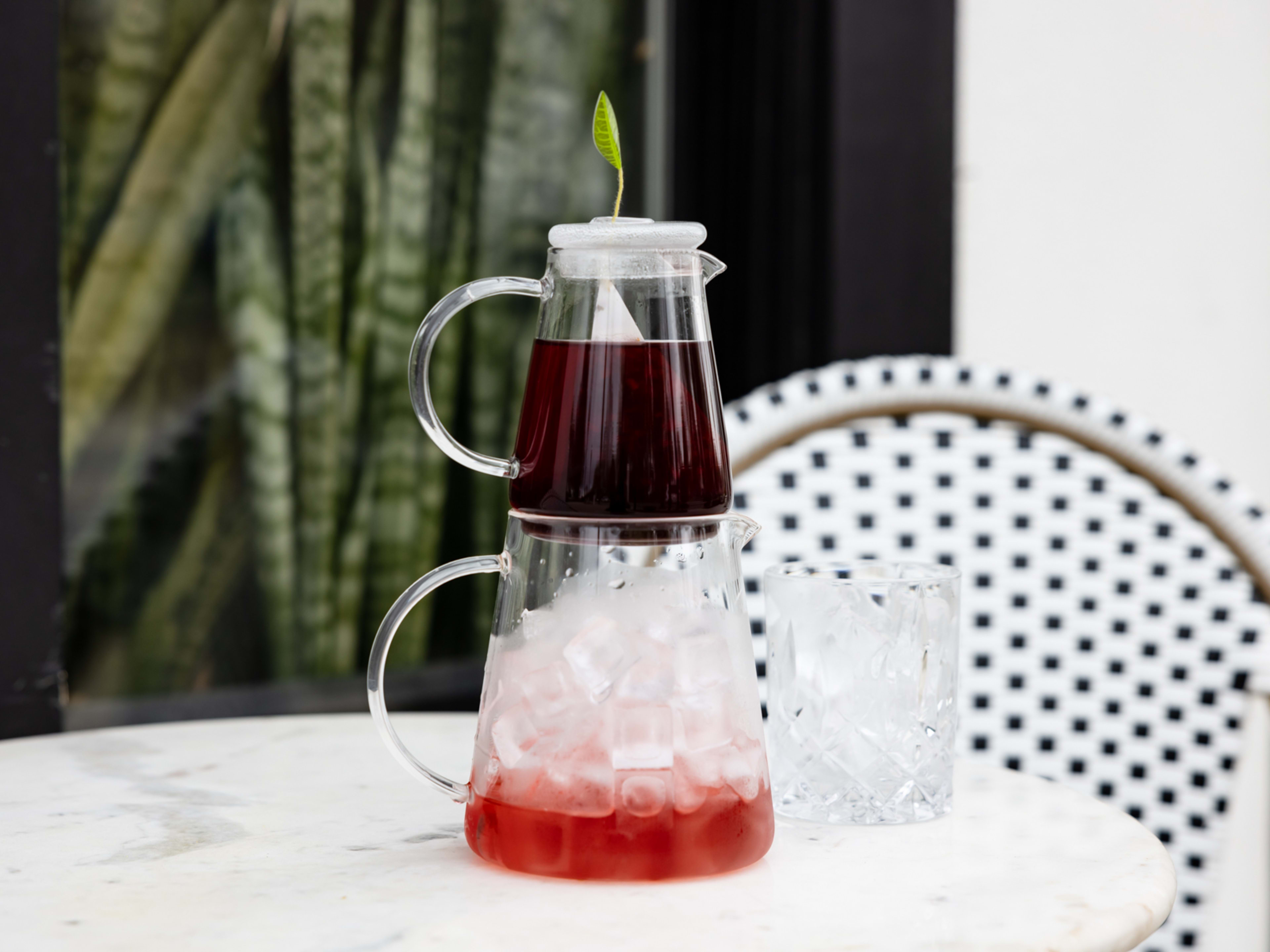 brewed tea with pitcher of ice