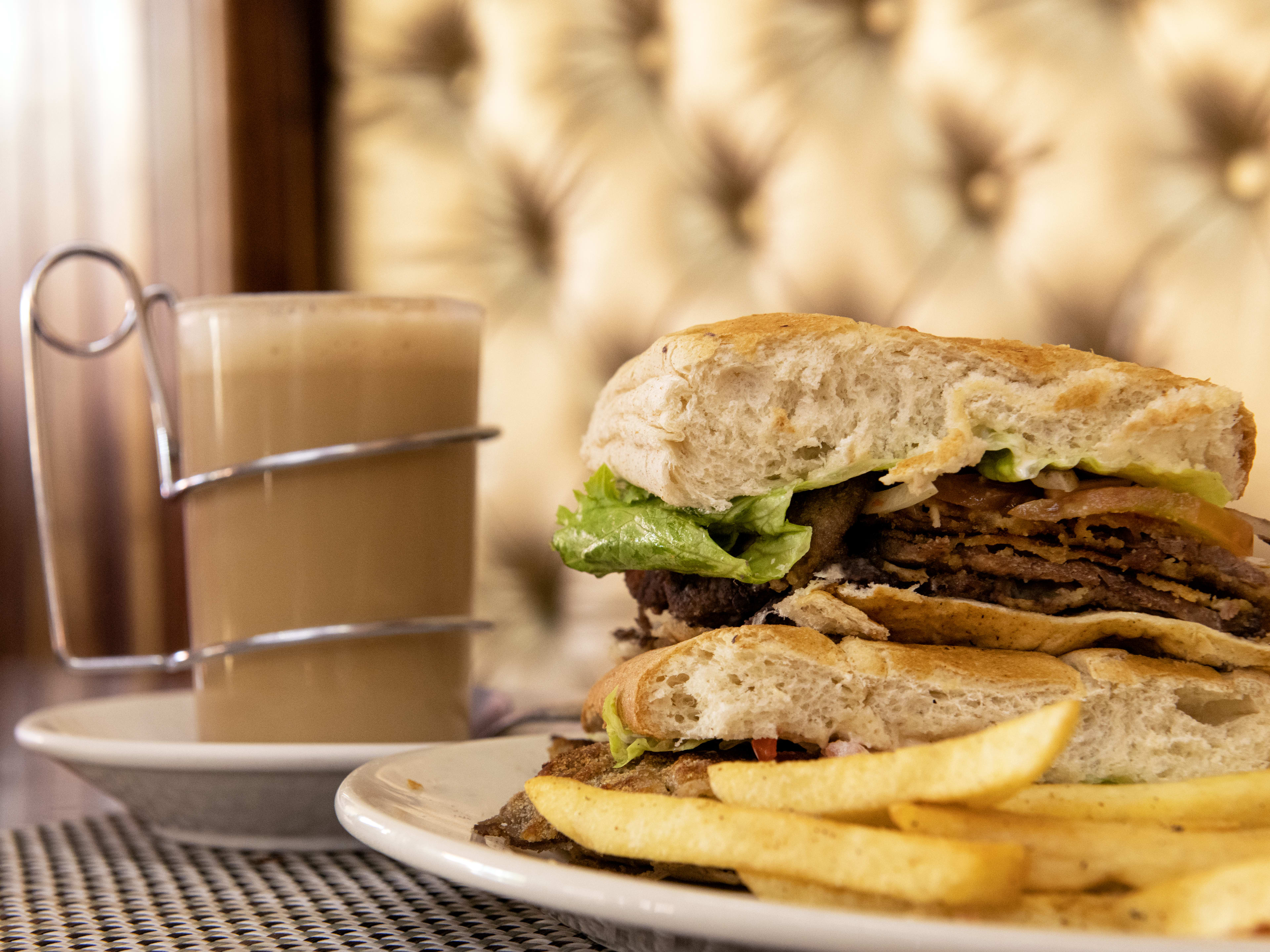 Sandwich and iced coffee drink at Cafe La Habana