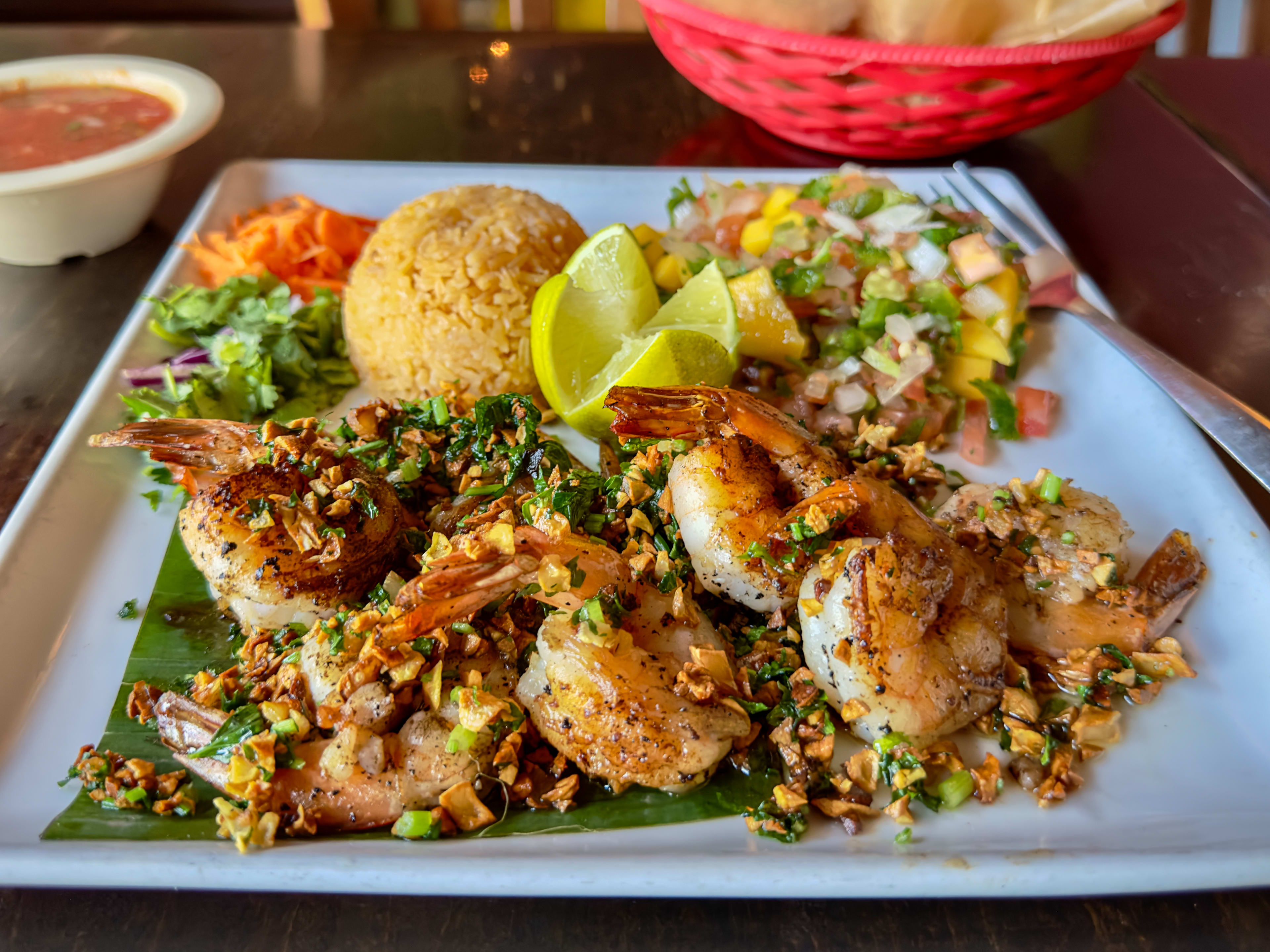 A plate of Camarones Al Mojo De Ajo at Veracru Cafe in Dallas