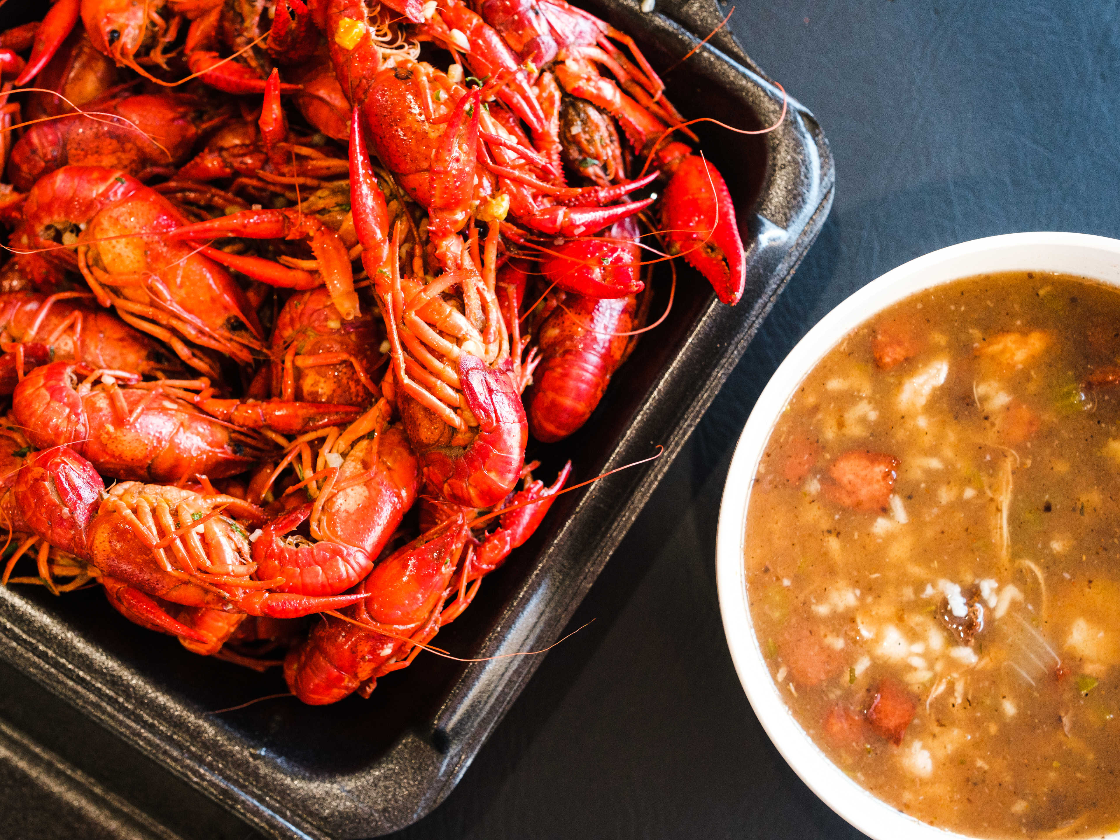 The gumbo and crawfish from The Cajun Stop.