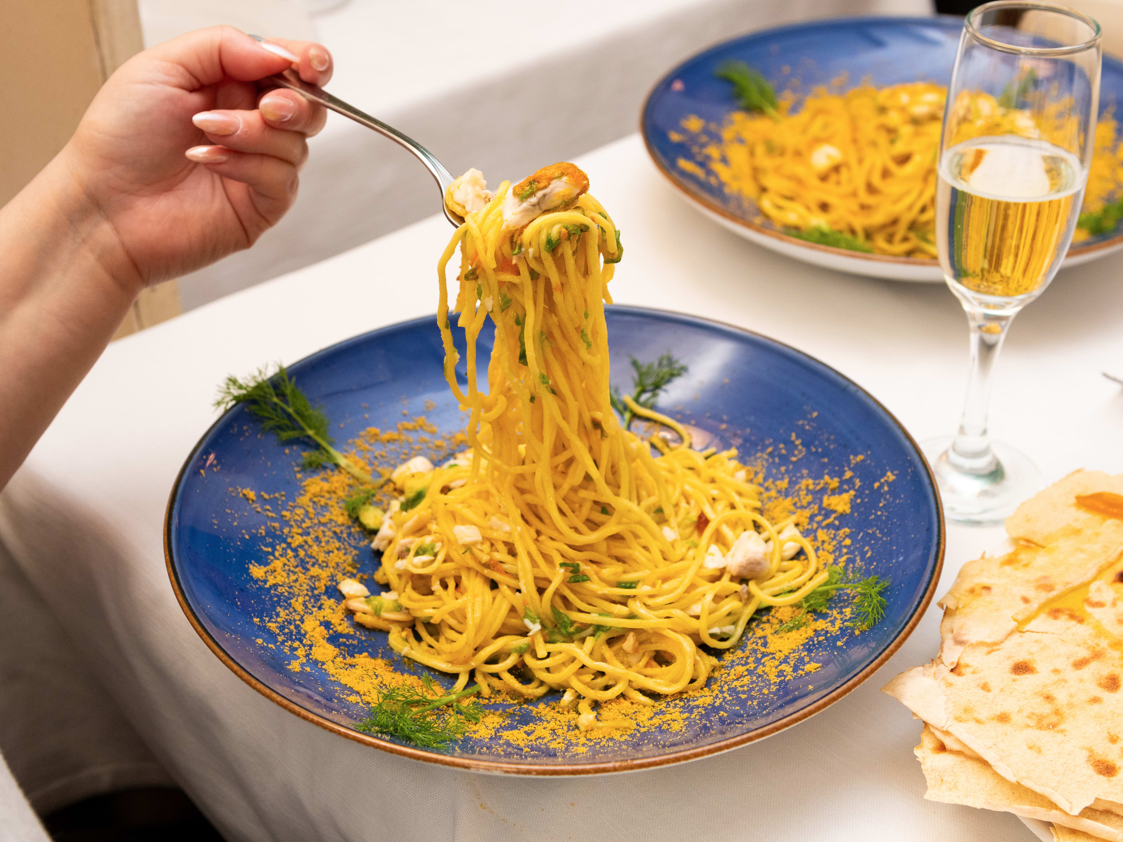 Tagliolini cernia and fiori di zucca at Capo Boi