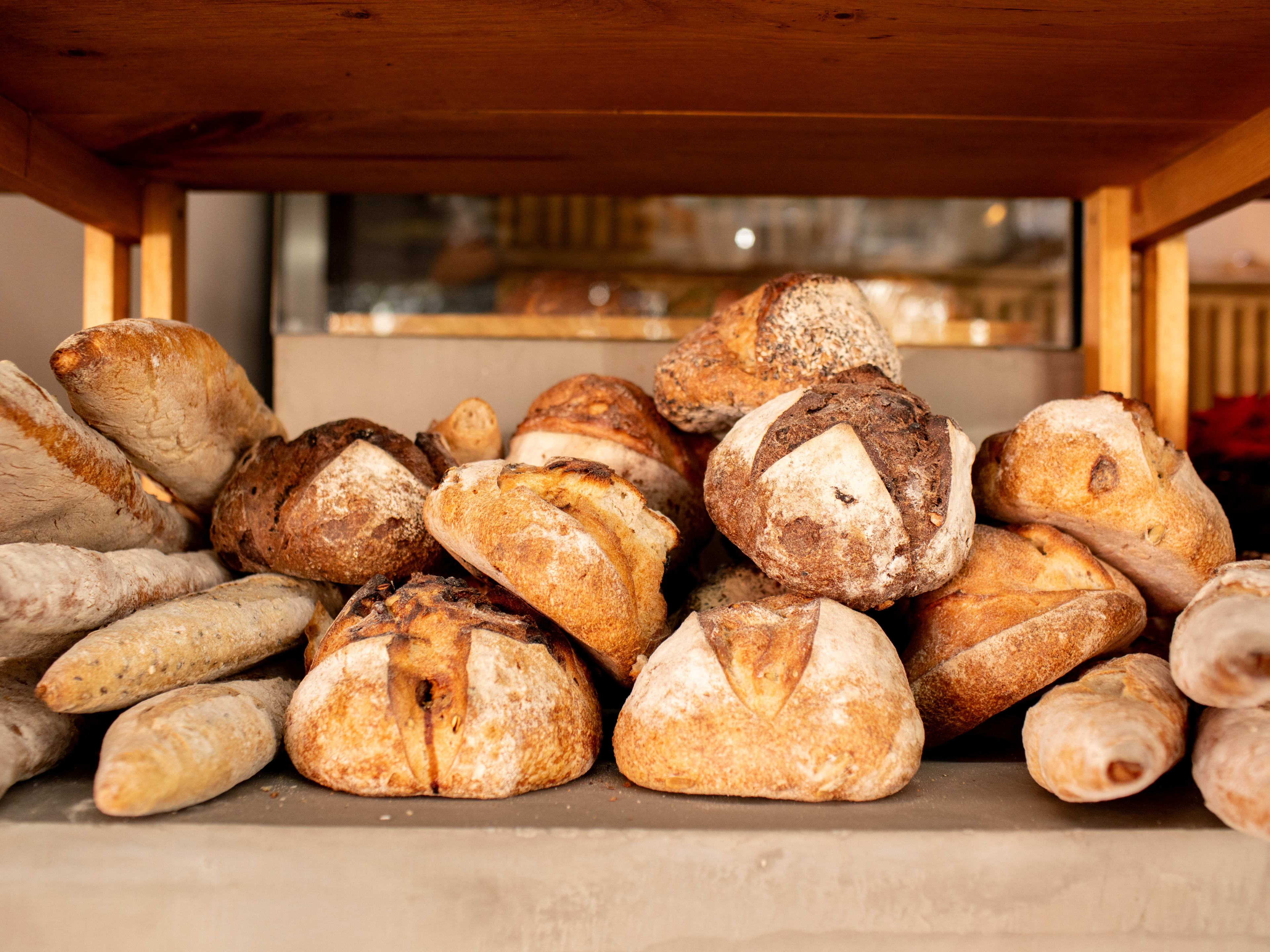 Pile of freshly-baked loaves of bread at Cayetana