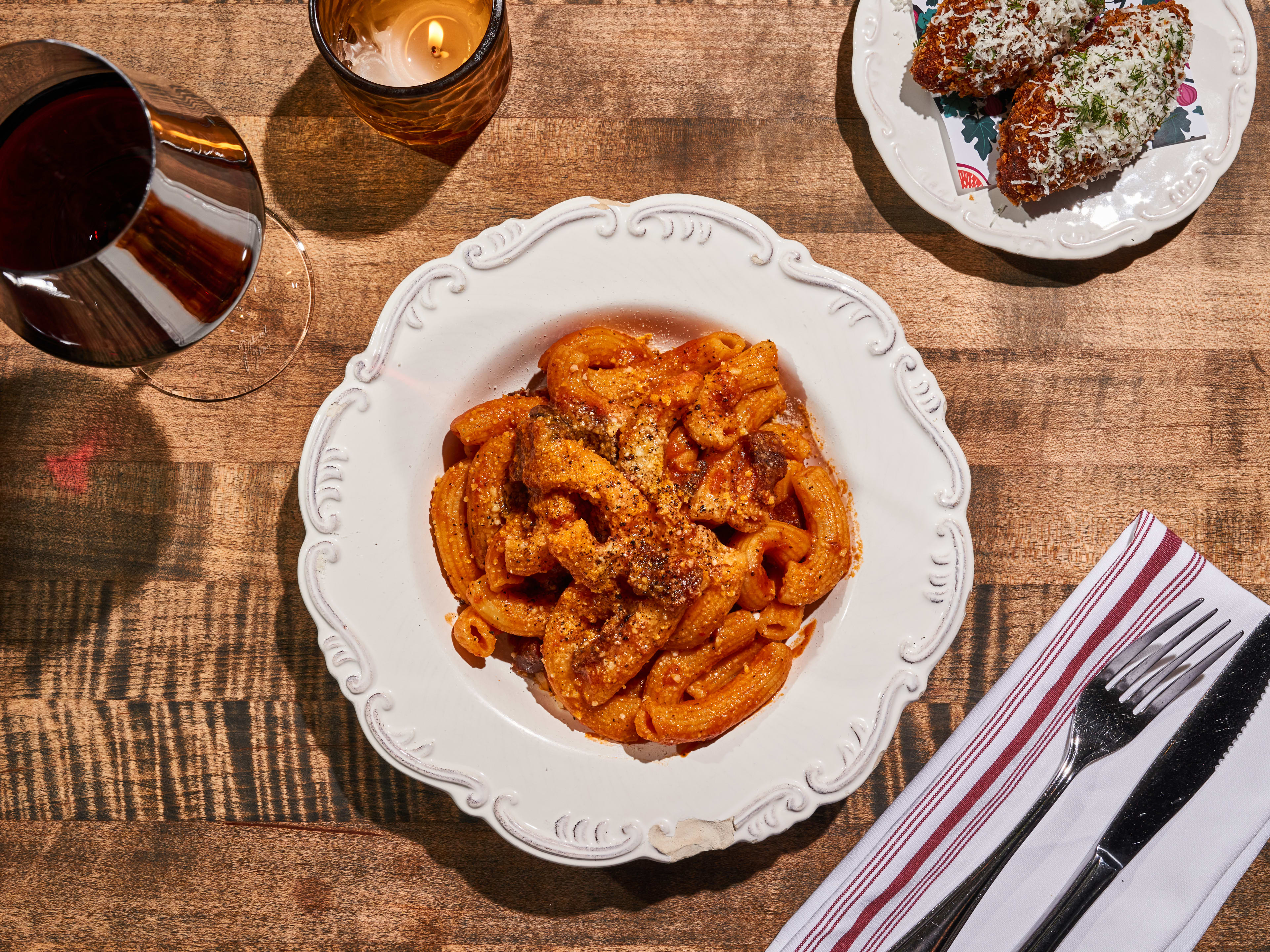 A bowl of rigatoni amatriciana