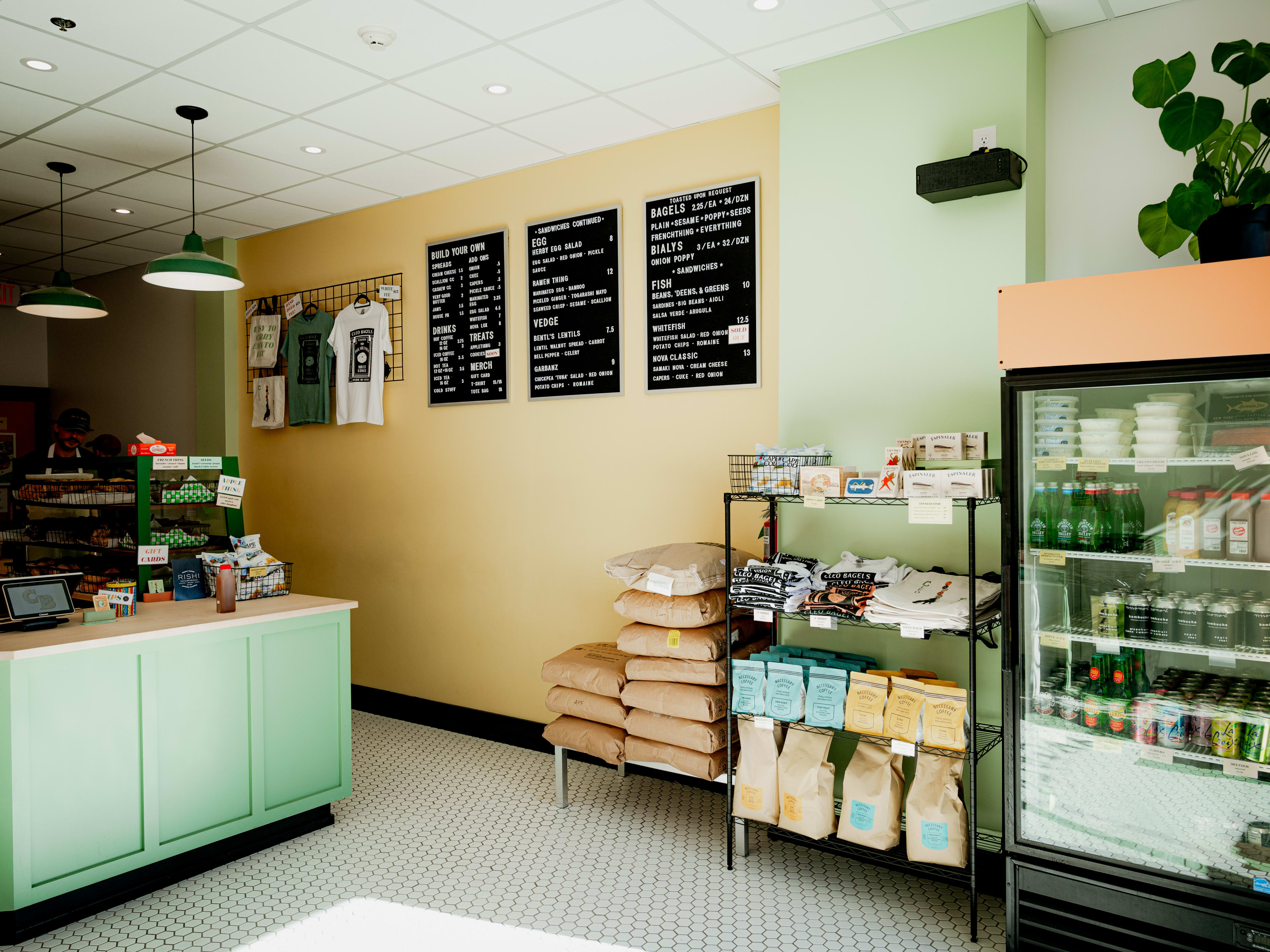 This is the interior of Cleo Bagels.