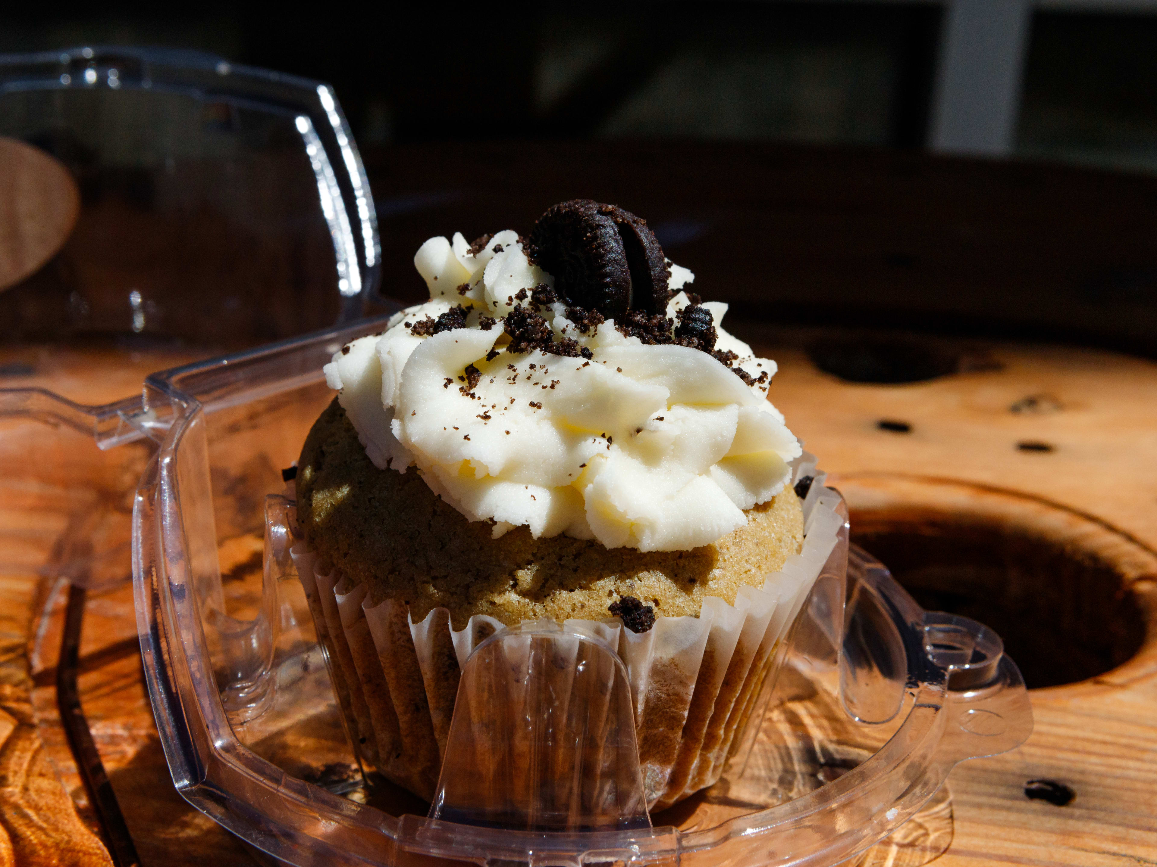 A vegan oreo cupcake from Crumbville, TX.