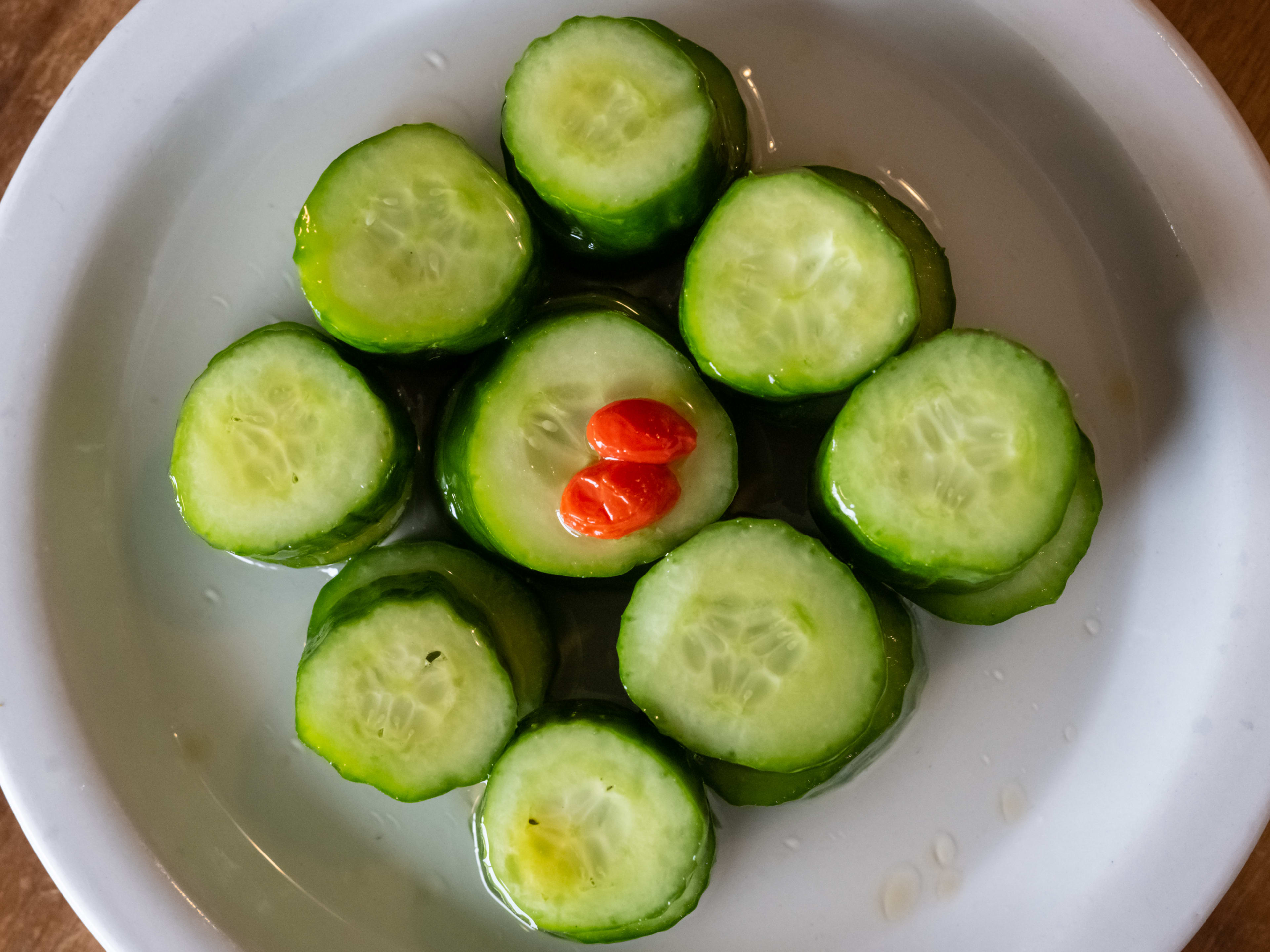 Cucumber salad topped with goji berries