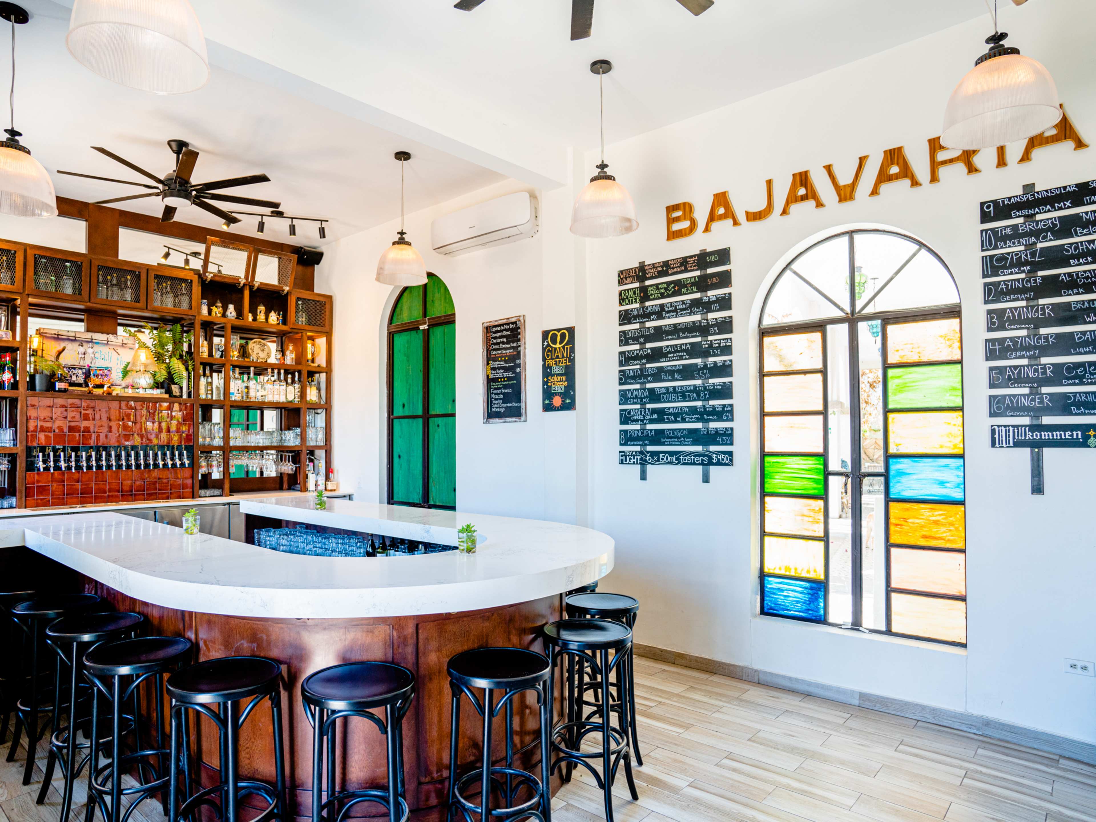 Interior bar space with wooden accents at Bajavaria