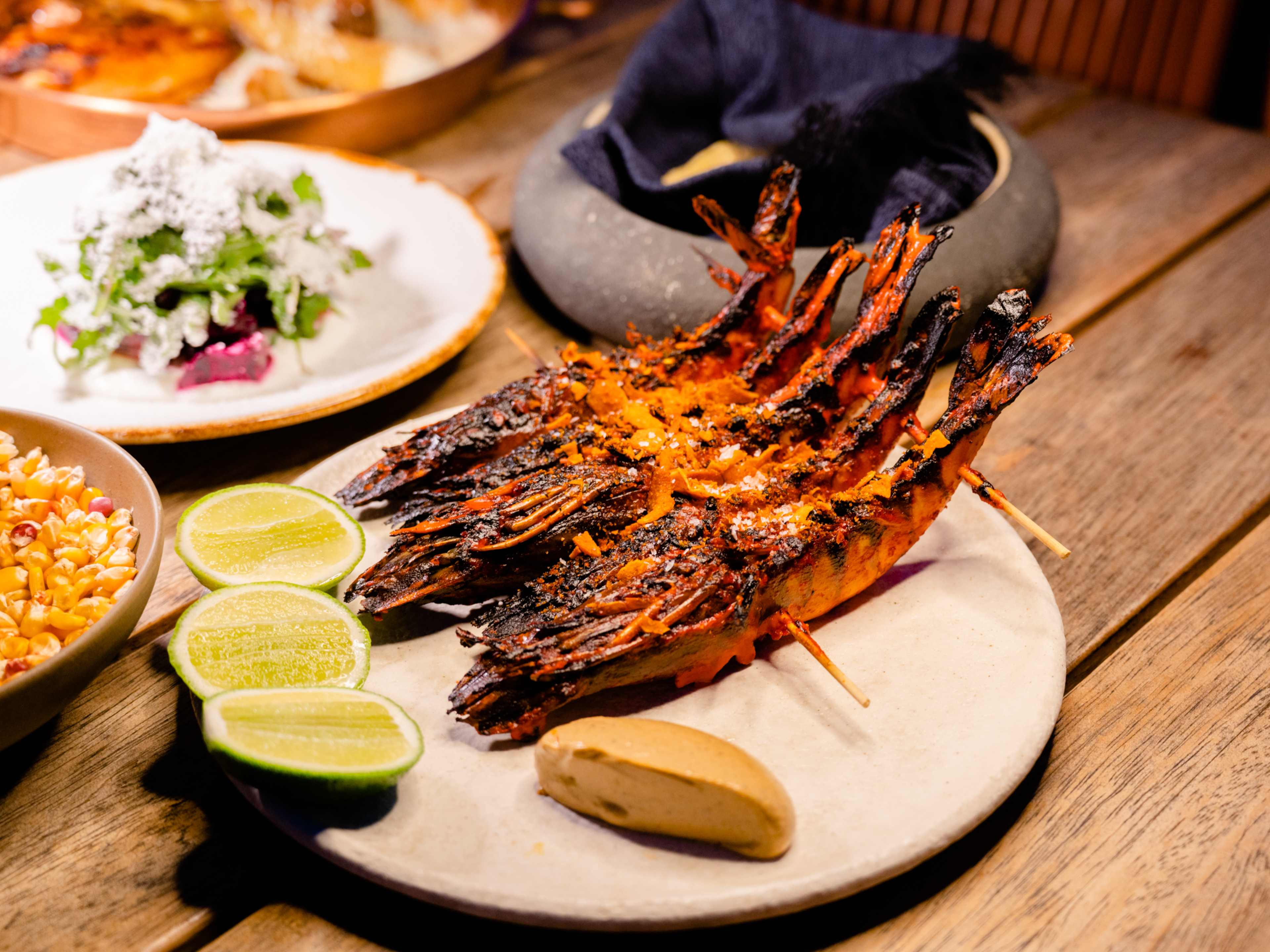 Grilled shrimp with side of lime at Tenoch