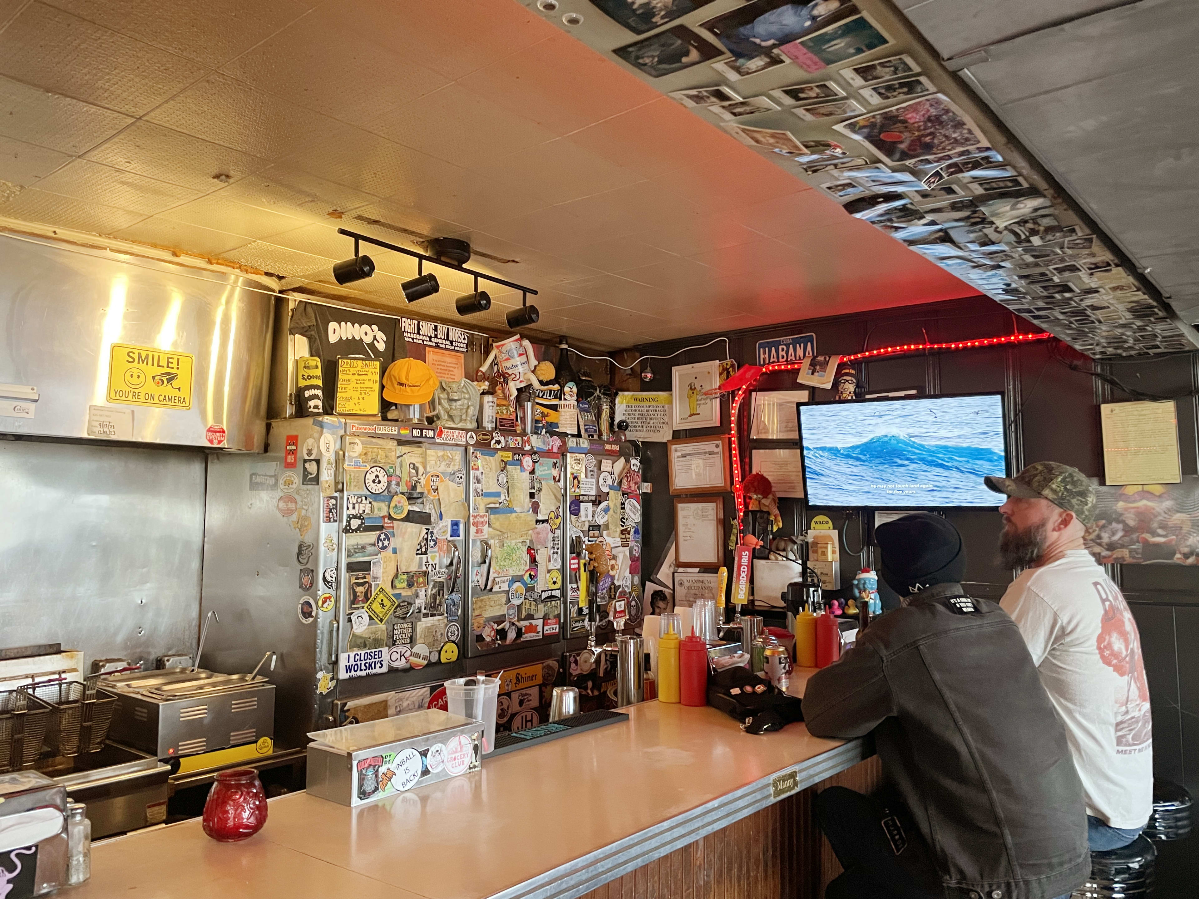 Interior bar and grill counter at Dino's