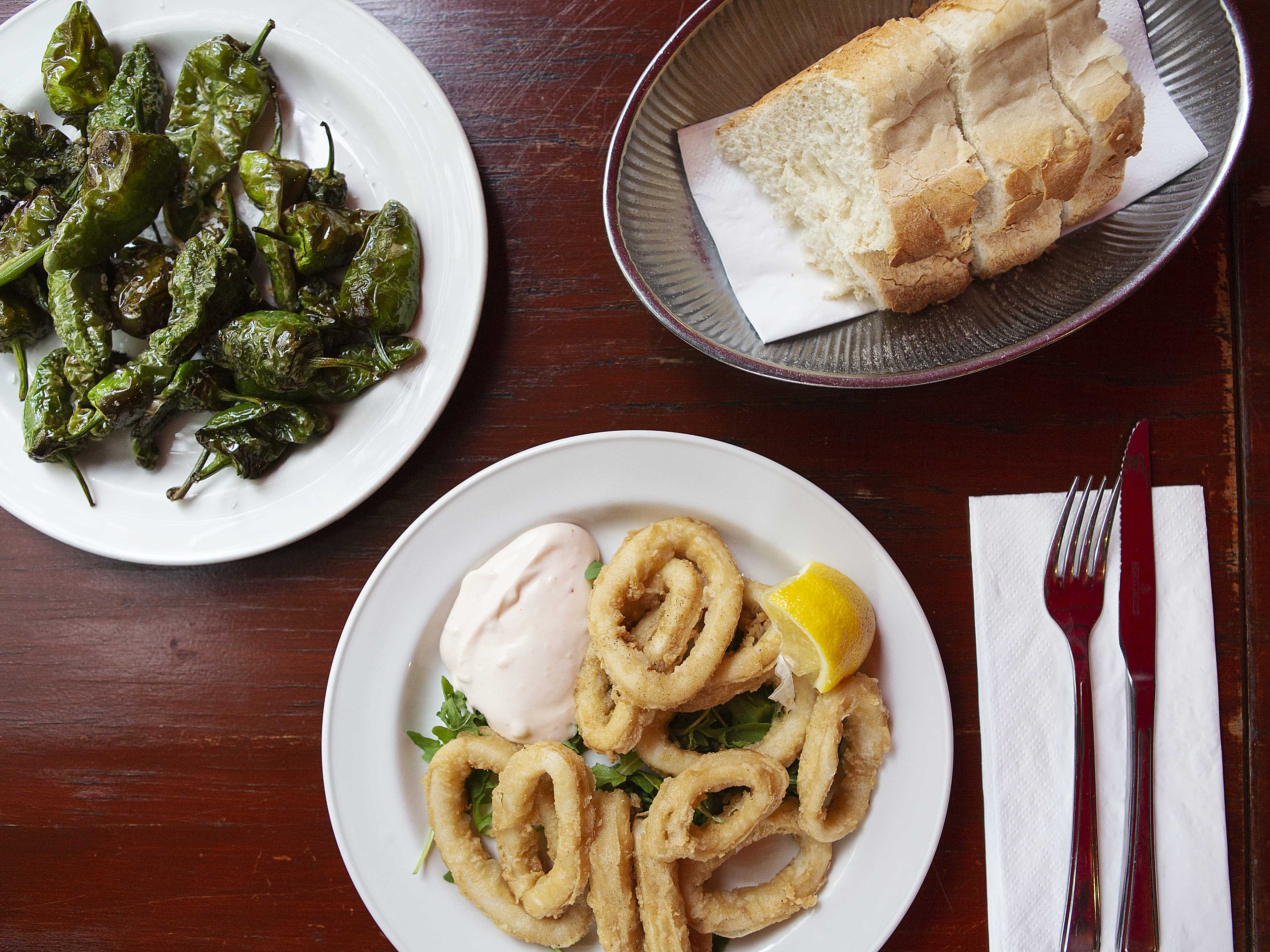 Spread of Spanish dishes at El Borriquito