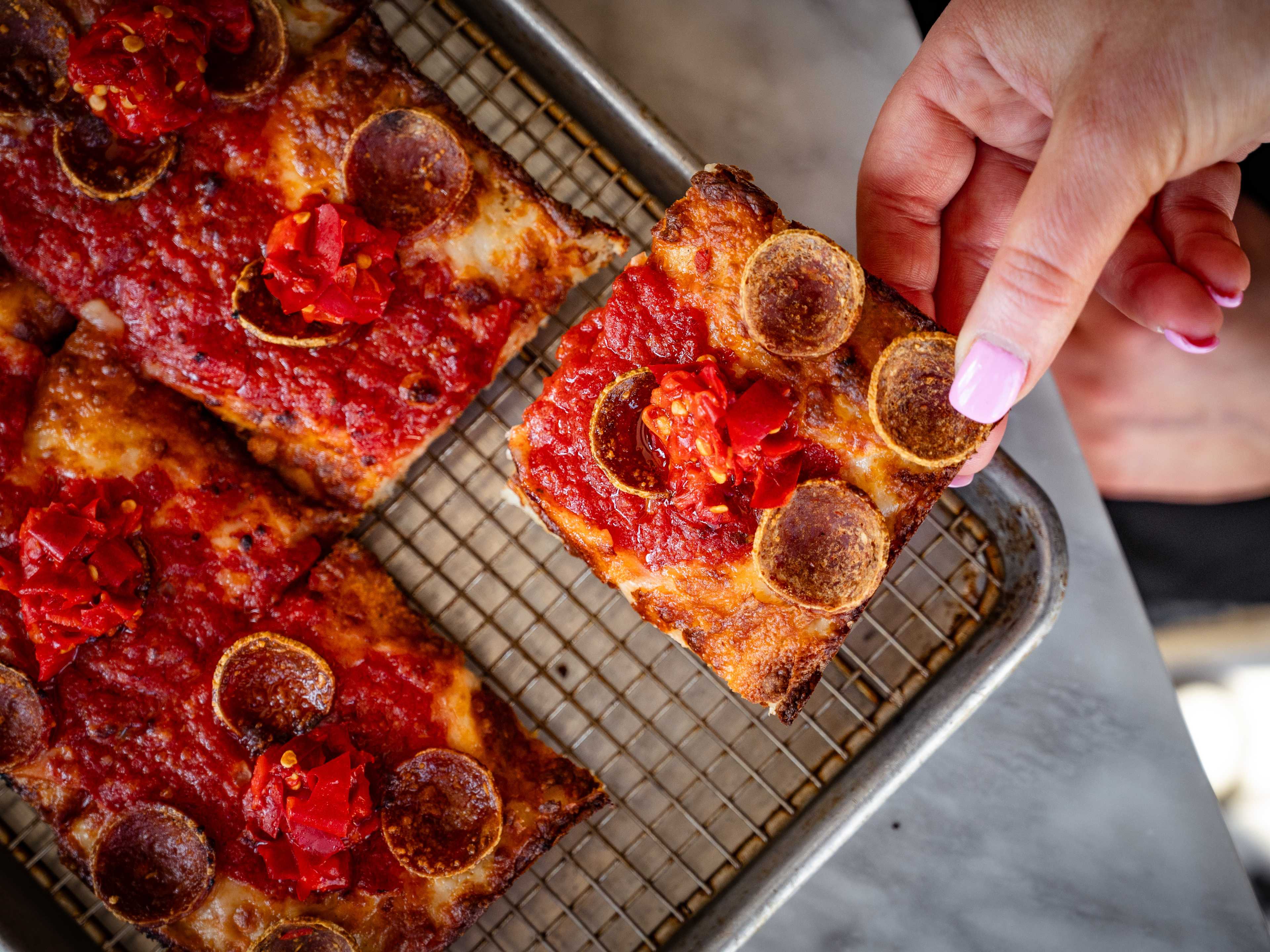 This is a pepperoni pizza from Emmy Squared.