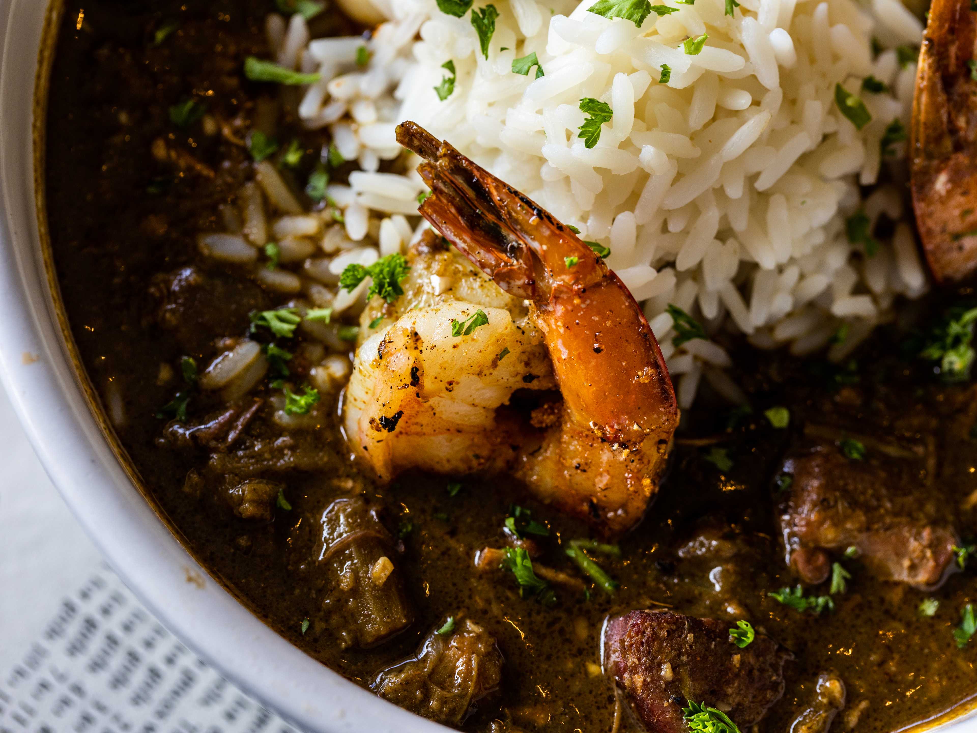 The shrimp inside the gumbo at Gatlin's Fins & Feathers.