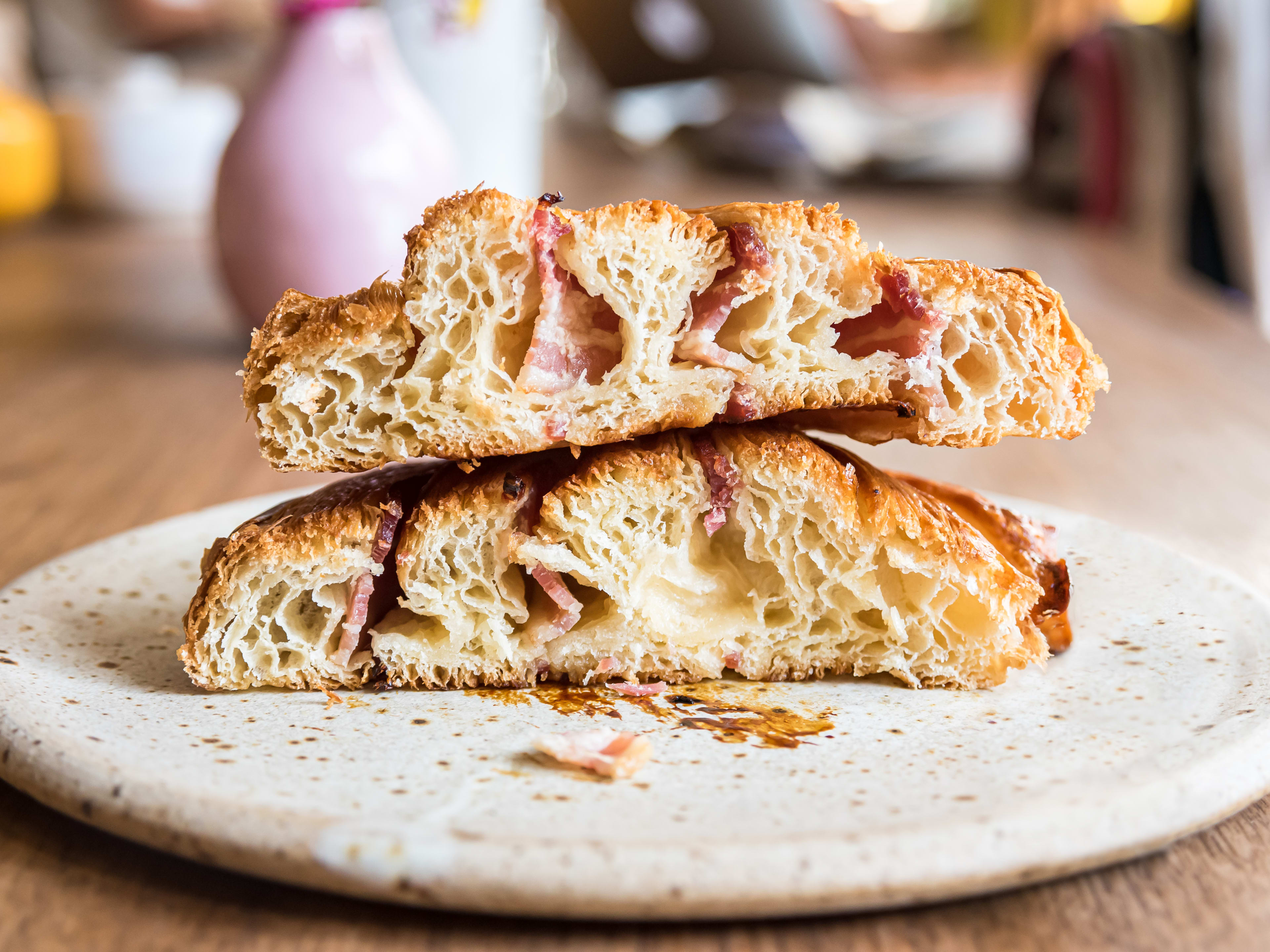 A cross section of the bacon and maple croissant from Pophams.