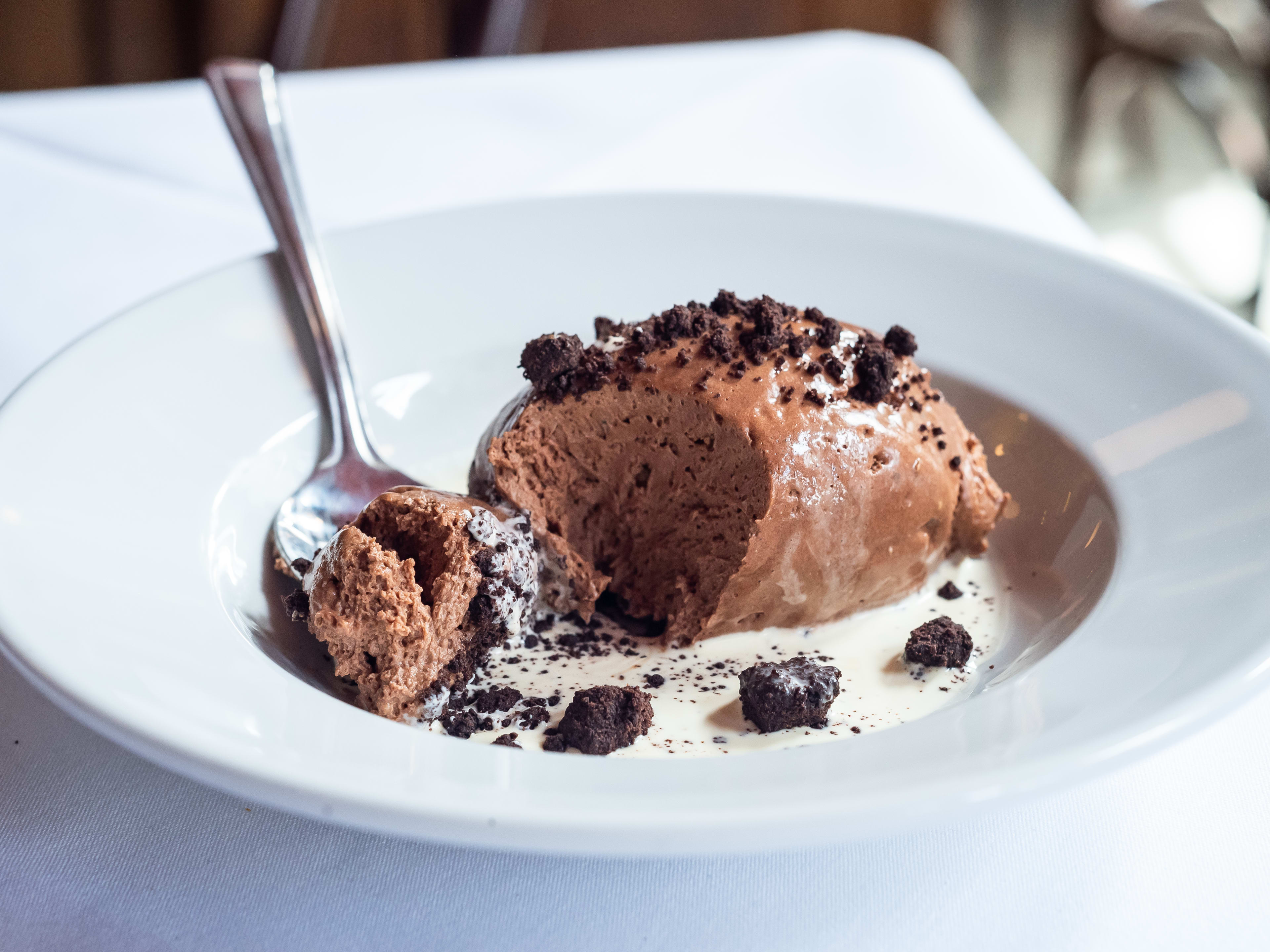 A plate of rum and chocolate mousse at The French House.