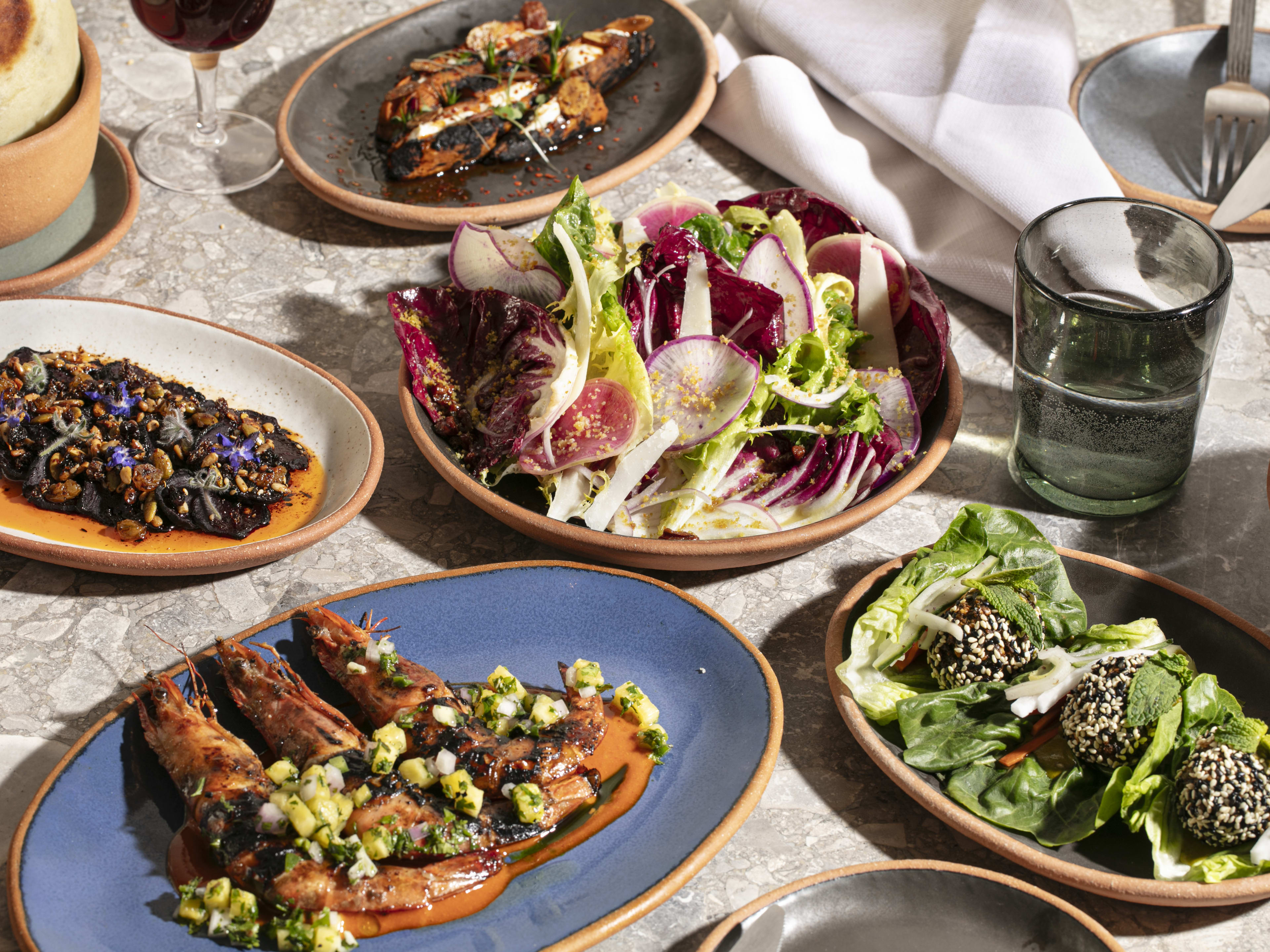 a group shot of dishes at Theodora