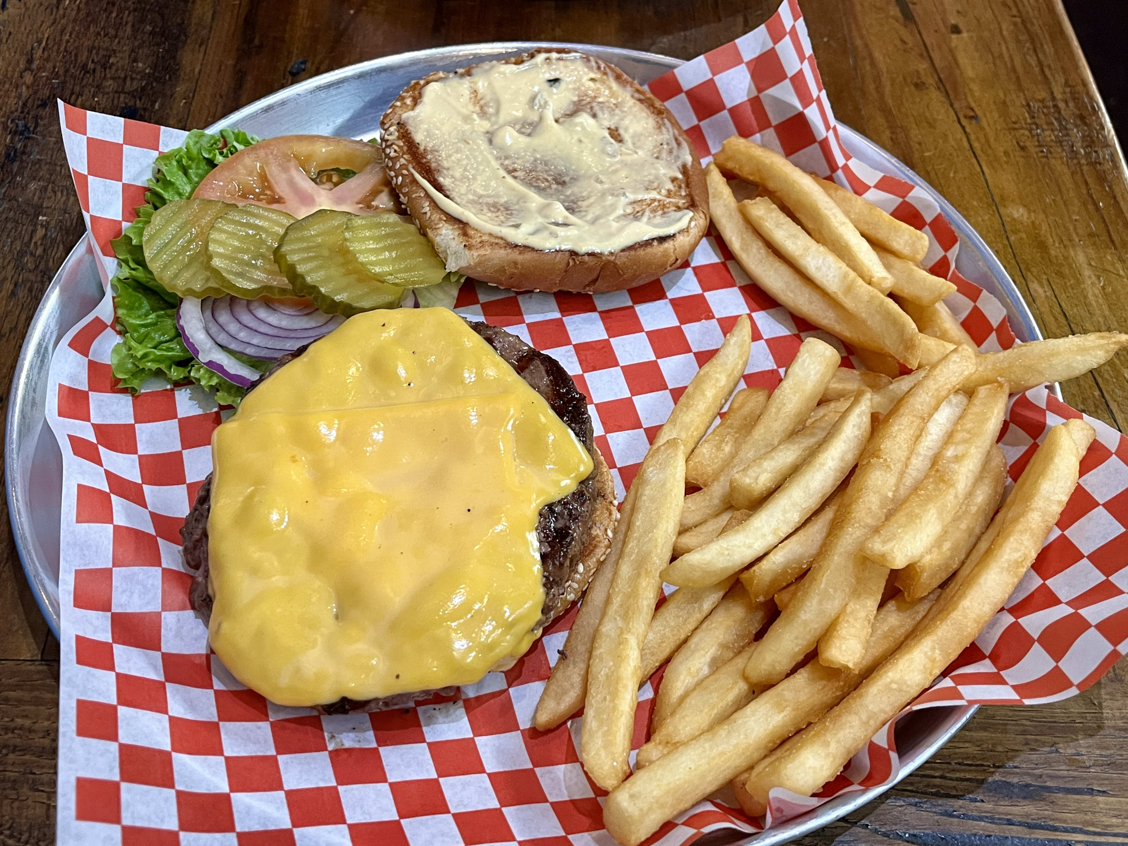 The buzzer beater burger at Hall of Flame in San Francisco.