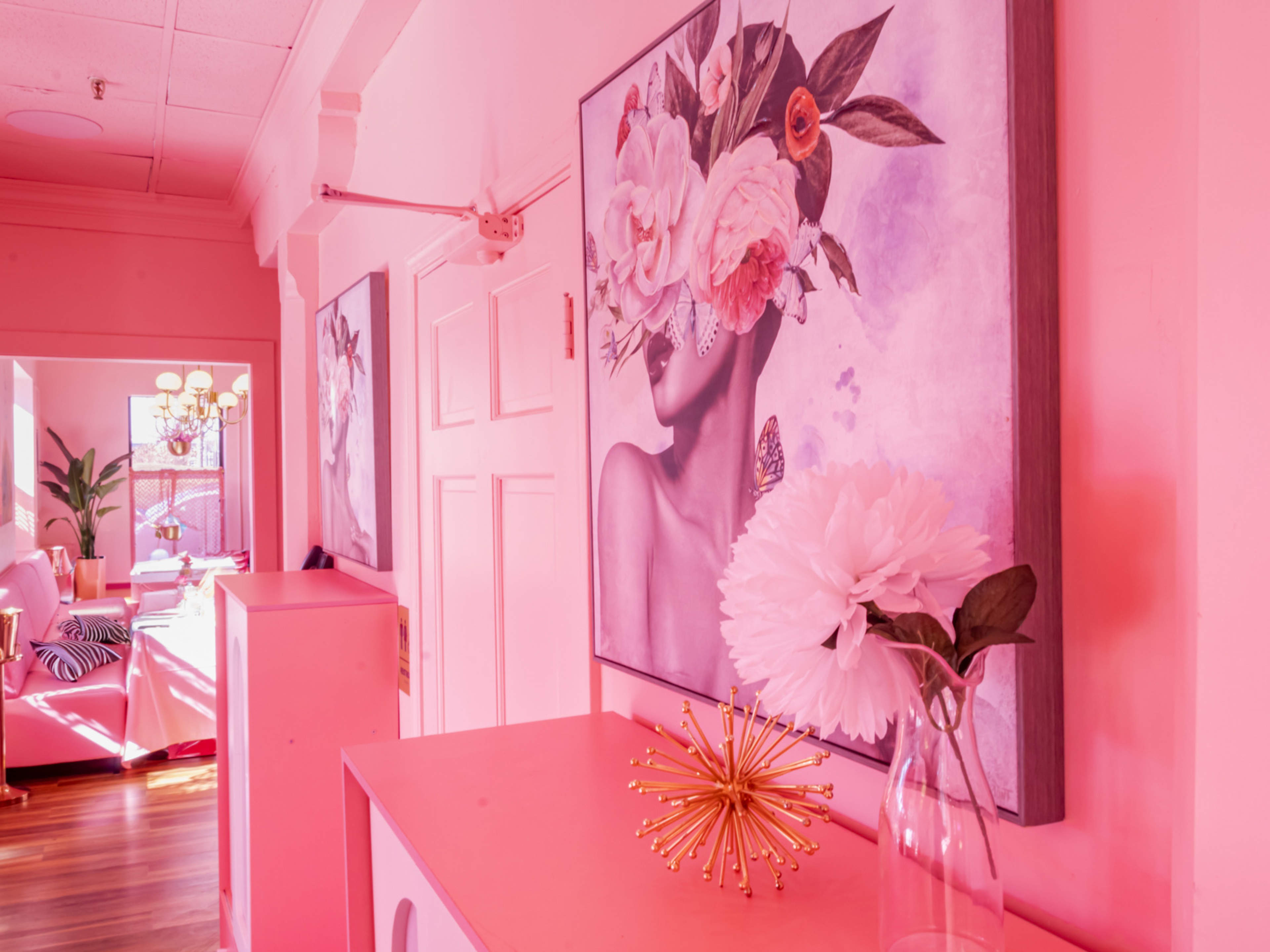 interior of pink dining room