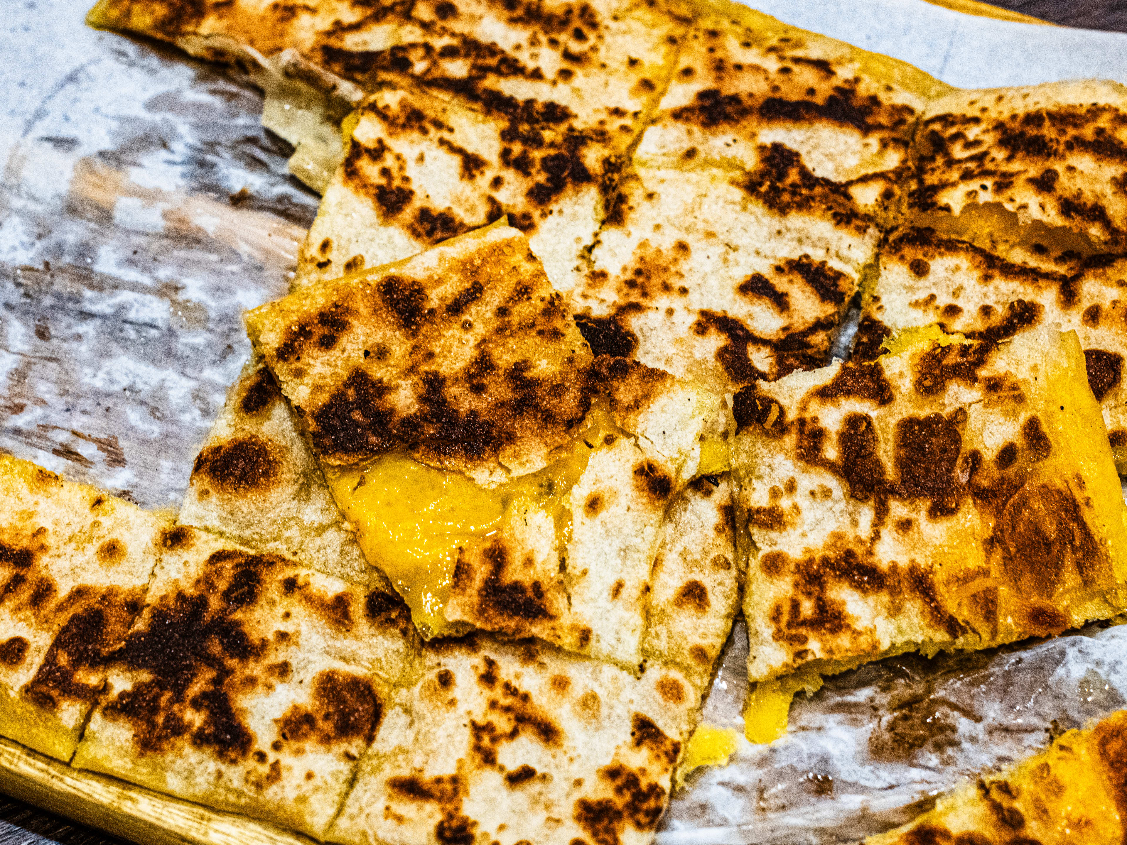 Cheddar motabag—stuffed flatbread.