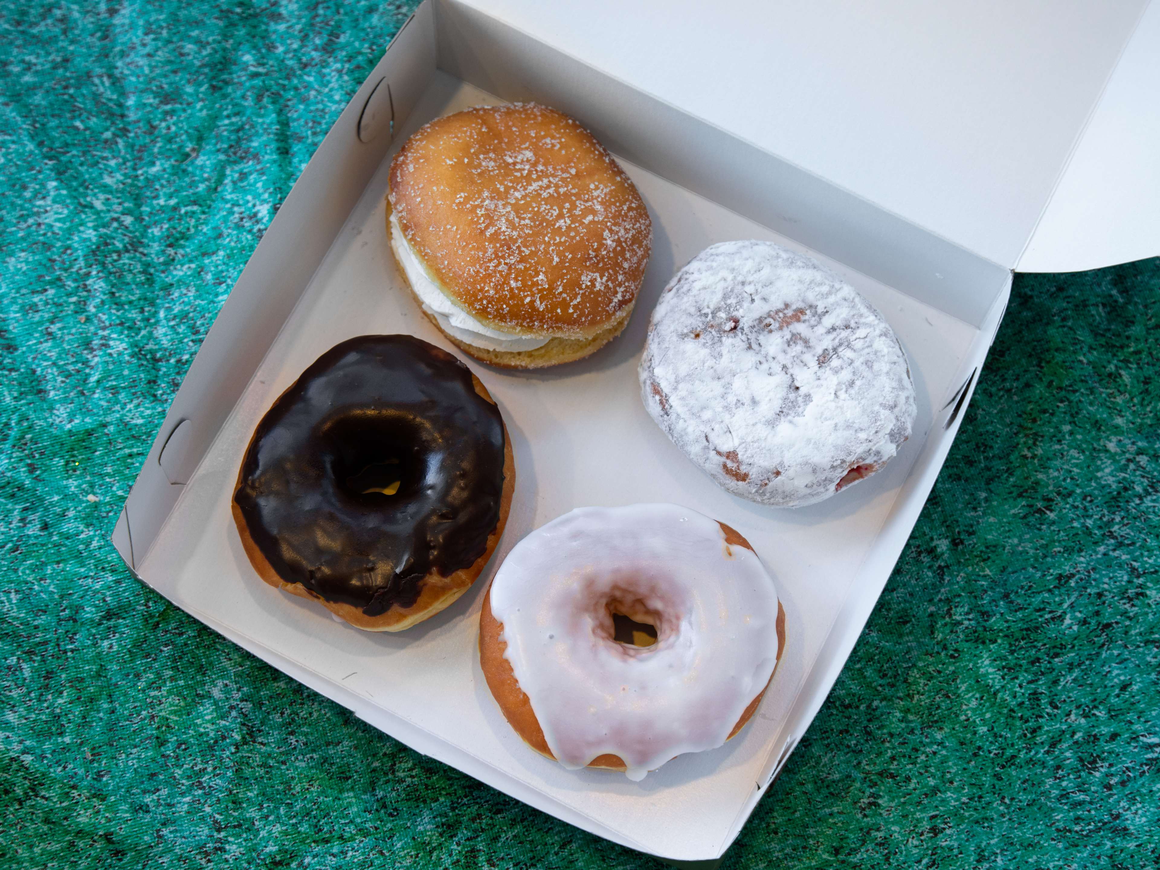 This is a donut box at Holmesburg Bakery.