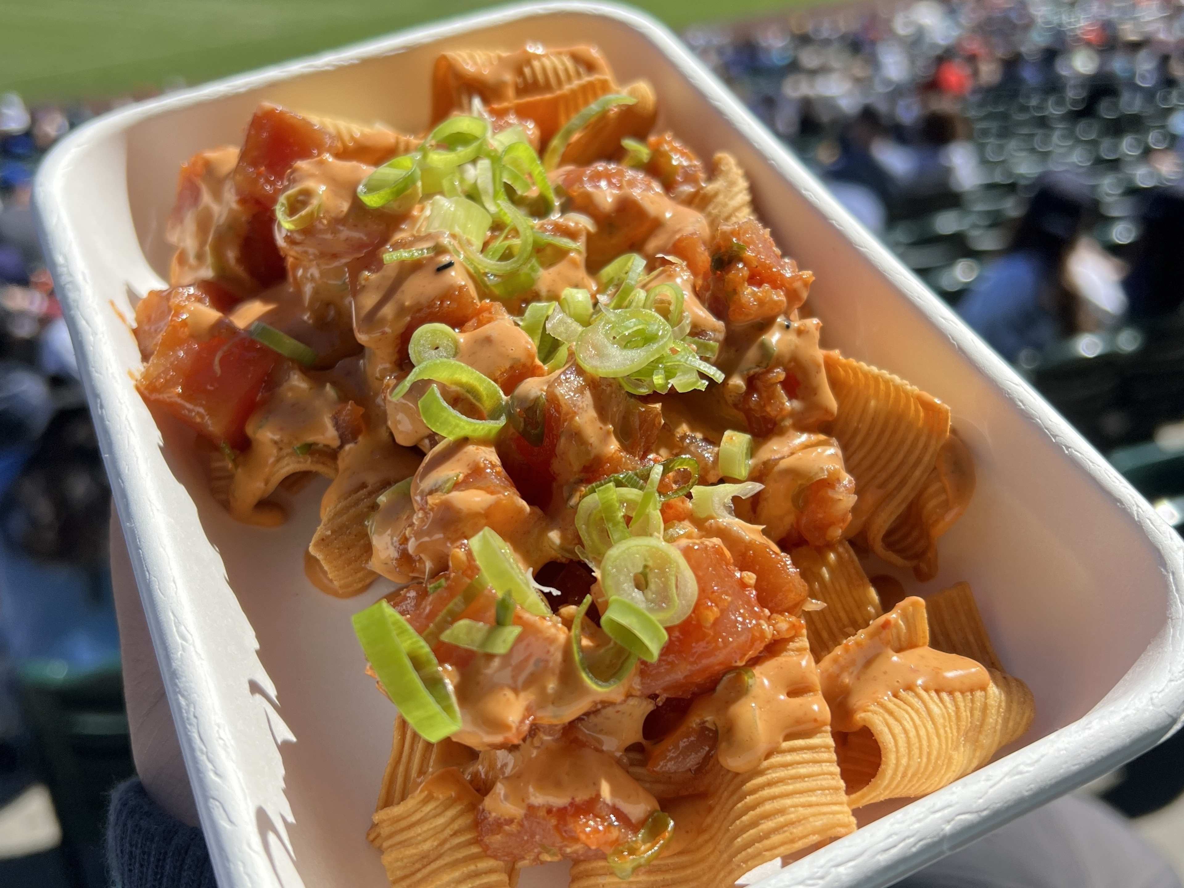 Ahi poke nachos on ramen chips