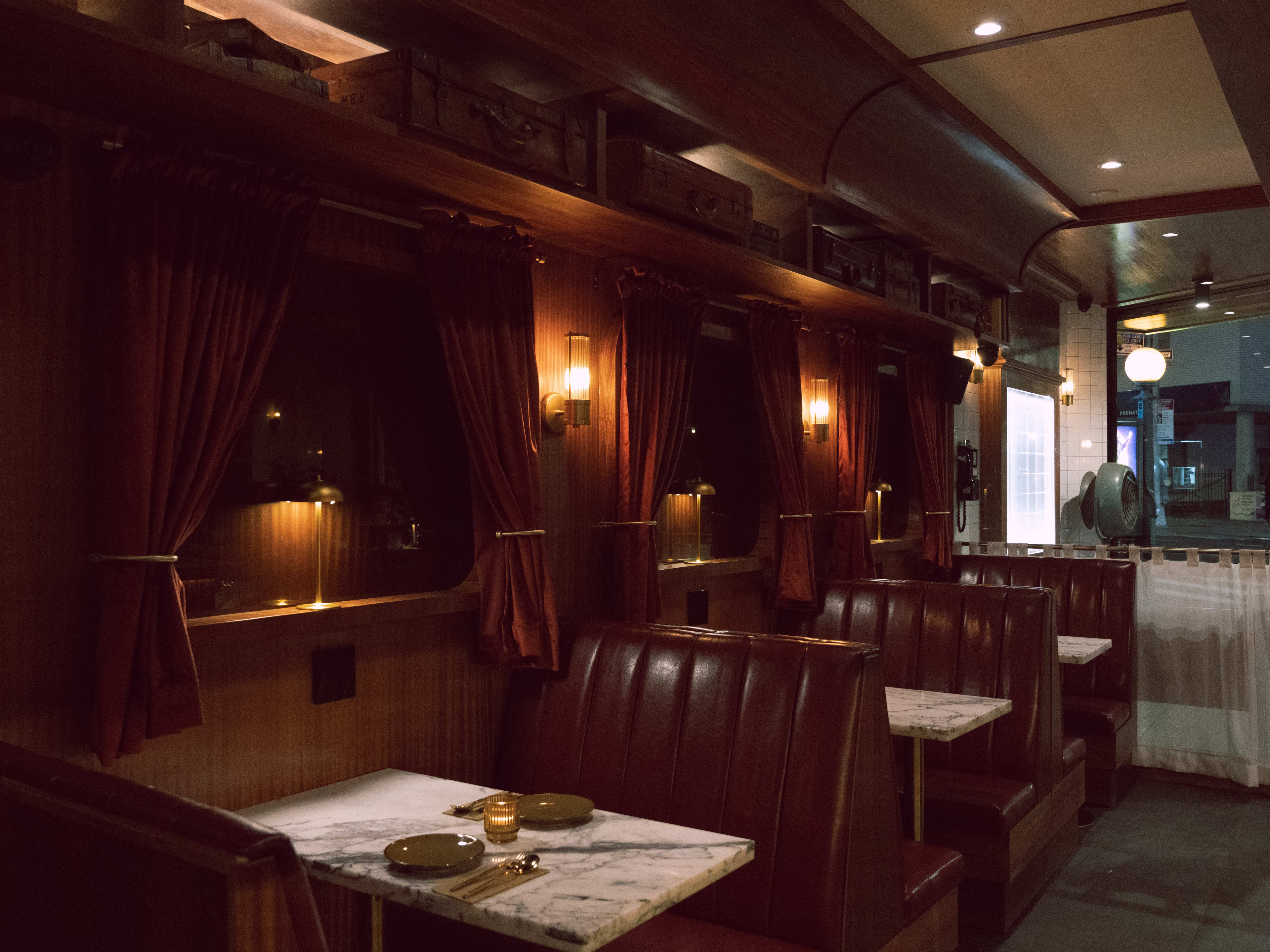 the interior at Sukh, which looks like an old train station