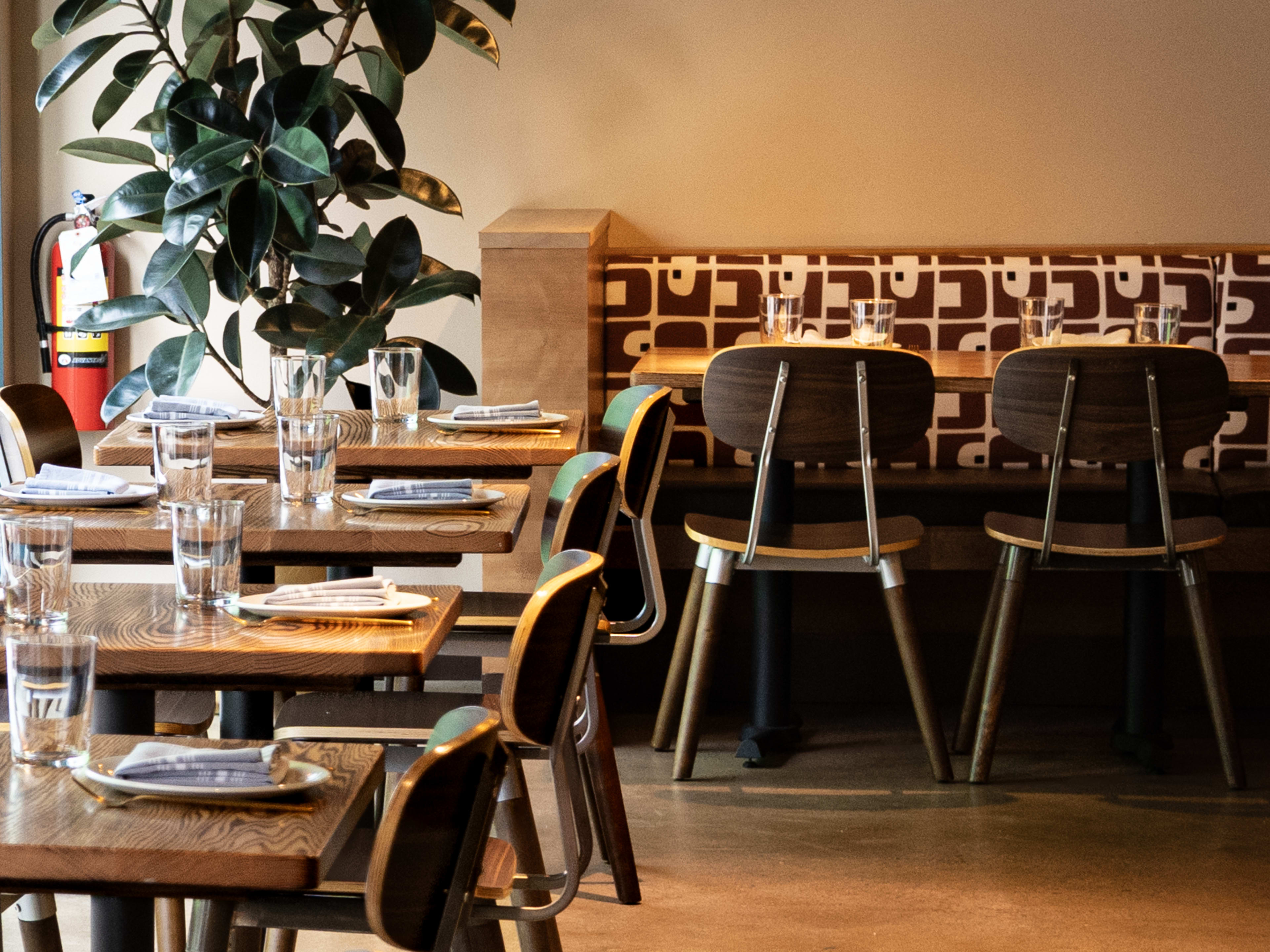 Bright interior space with dark wooden tables at Iggy's