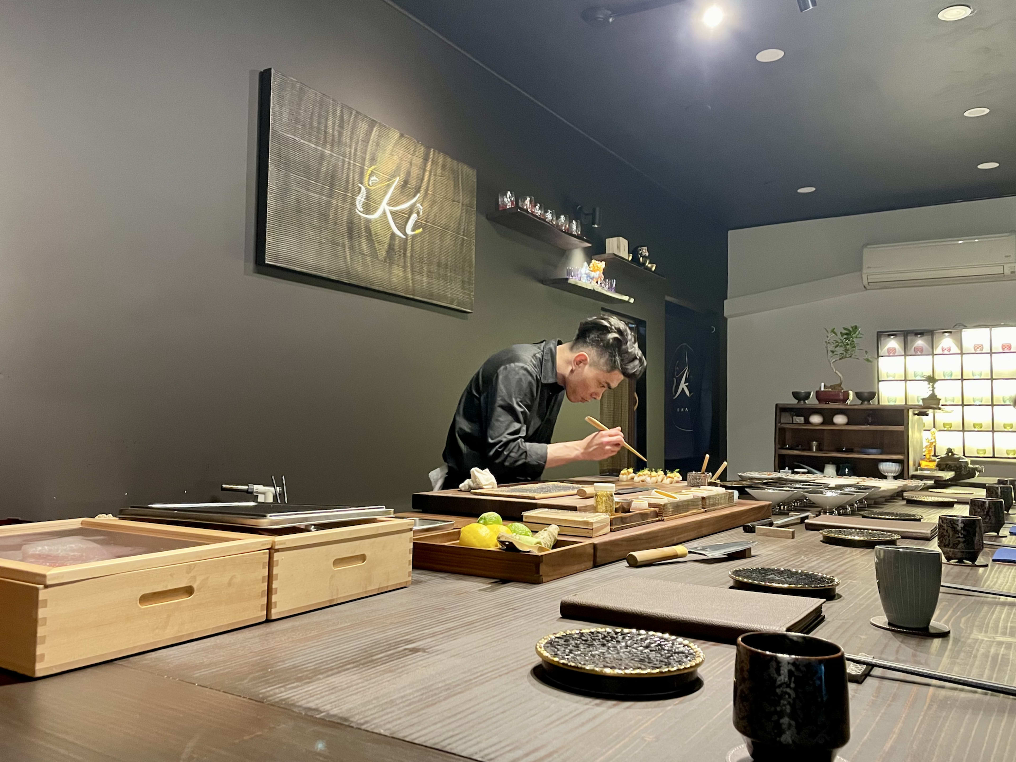 The chef at the counter at Iki Omakase