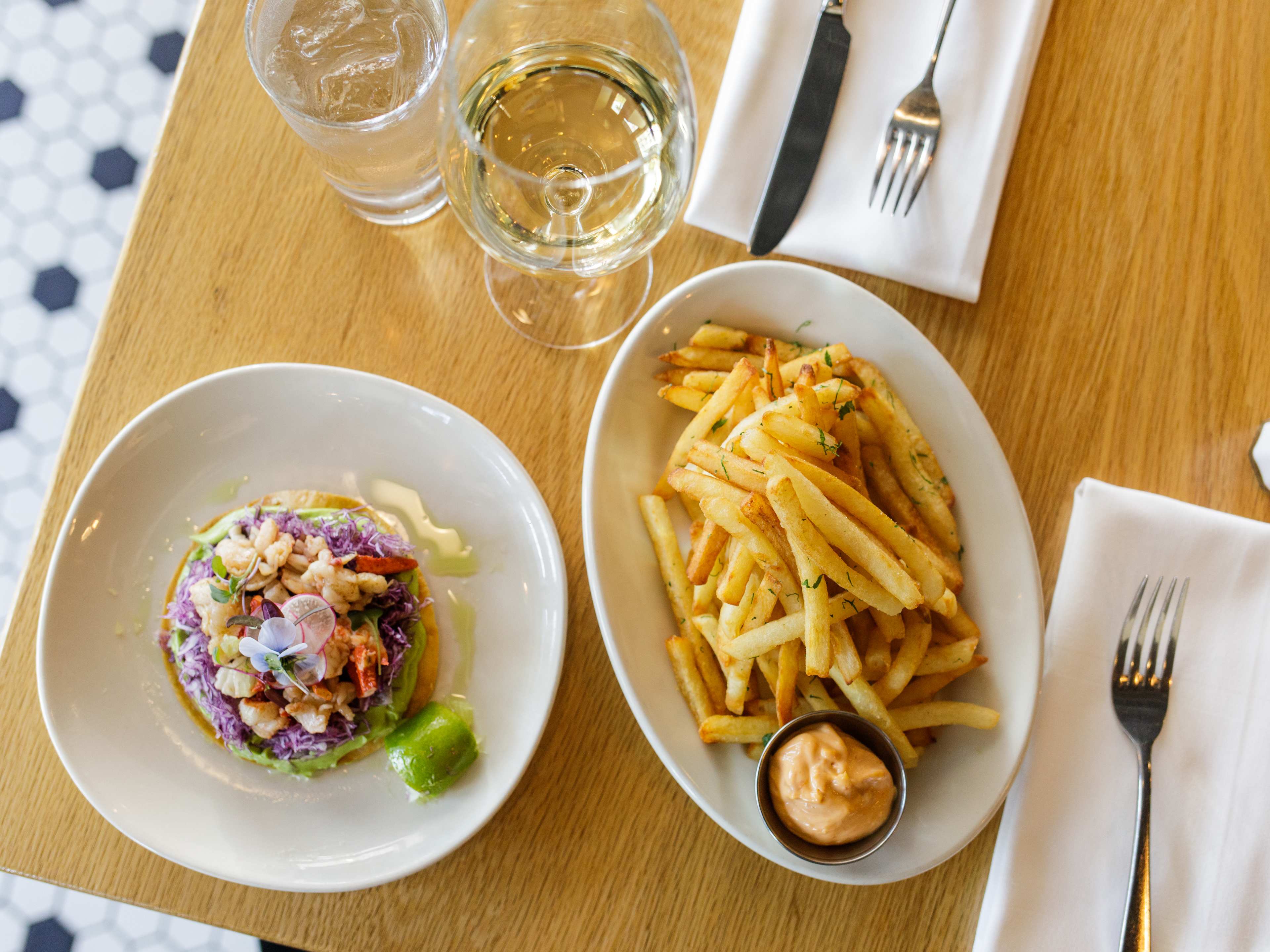 A spread of food from Isa in Portland, Maine.