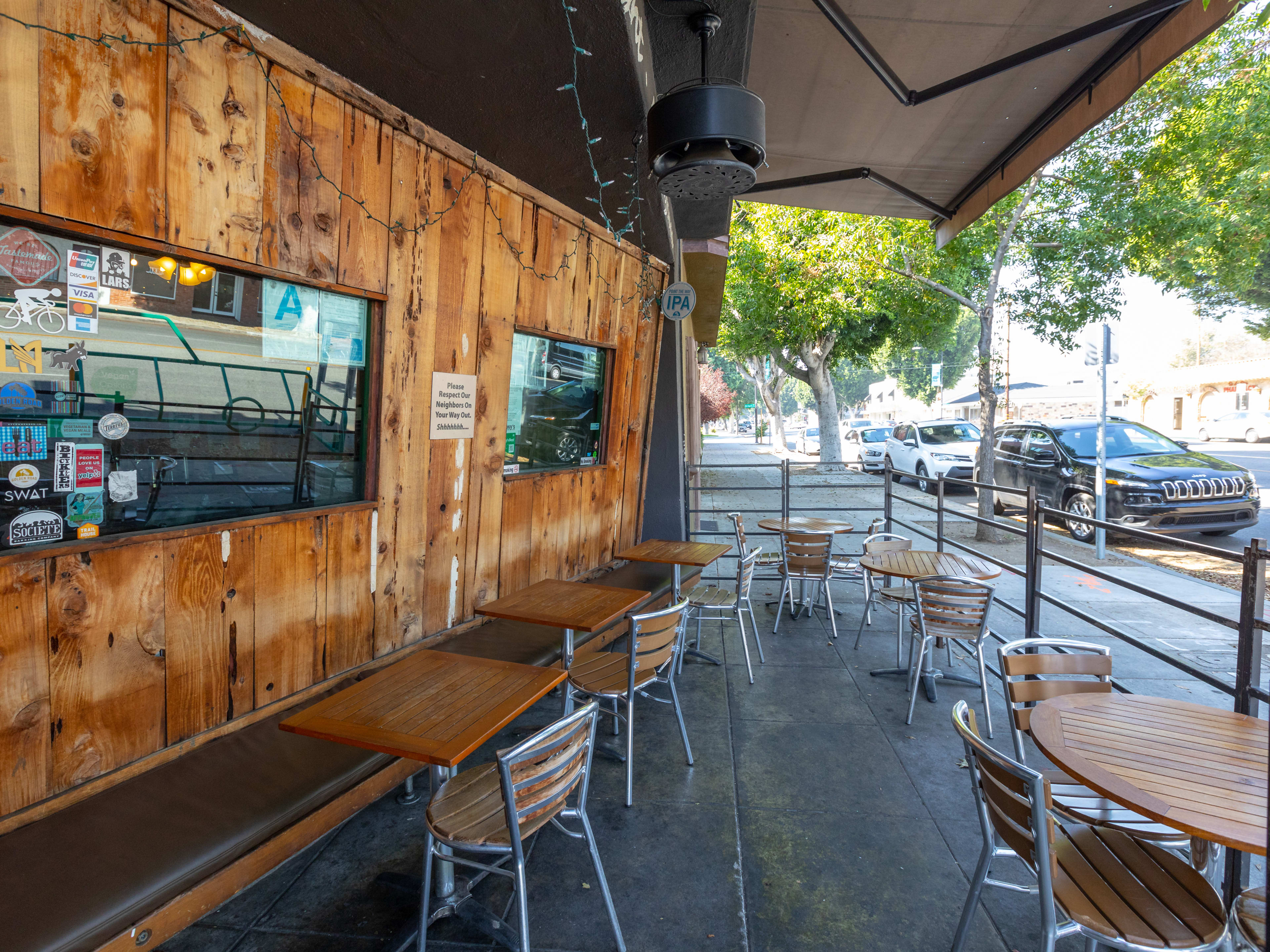 The patio seating at Tony’s Darts Away.