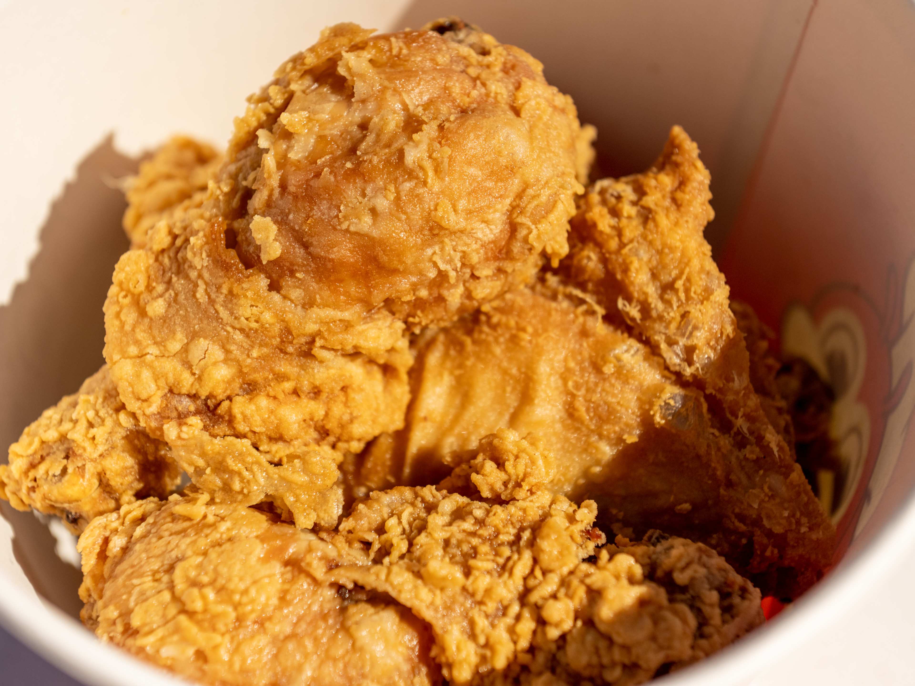 A bucket of fried chicken from Jollibee.