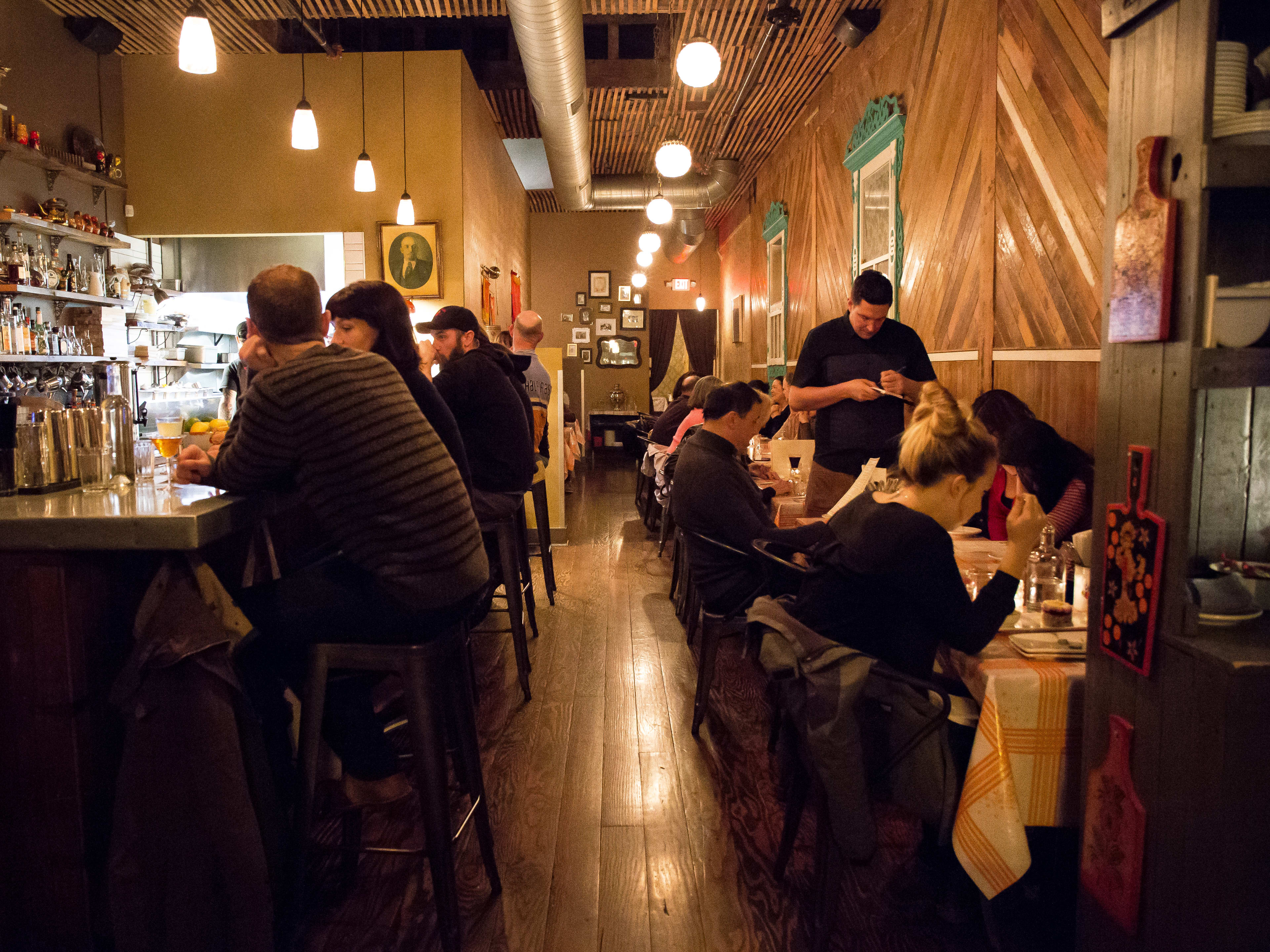 Kachka interior dining space during busy dinner service