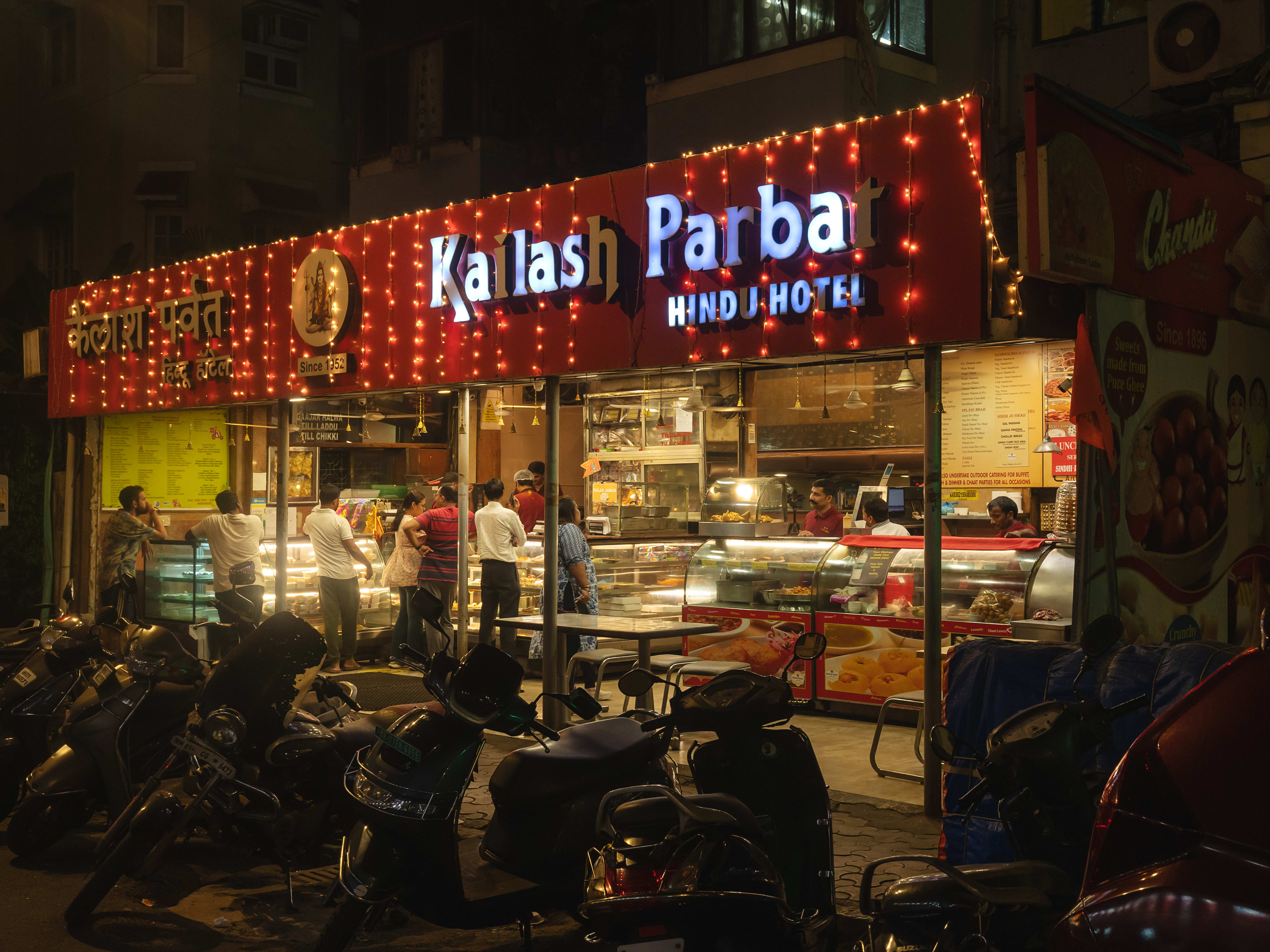 Bright exterior of Kailash Parbat at night