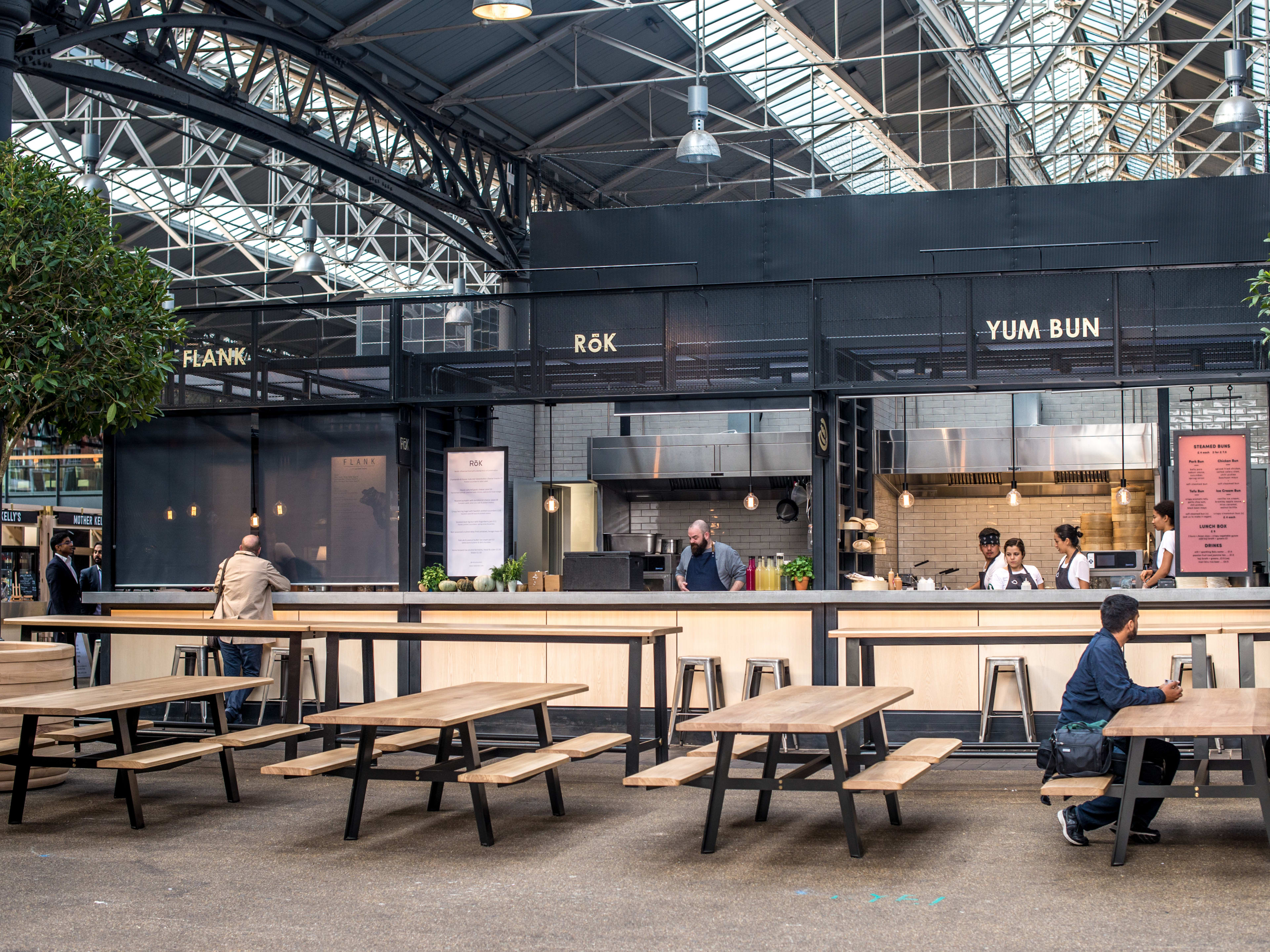 The interior of The Kitchens At Old Spitalfields Market.