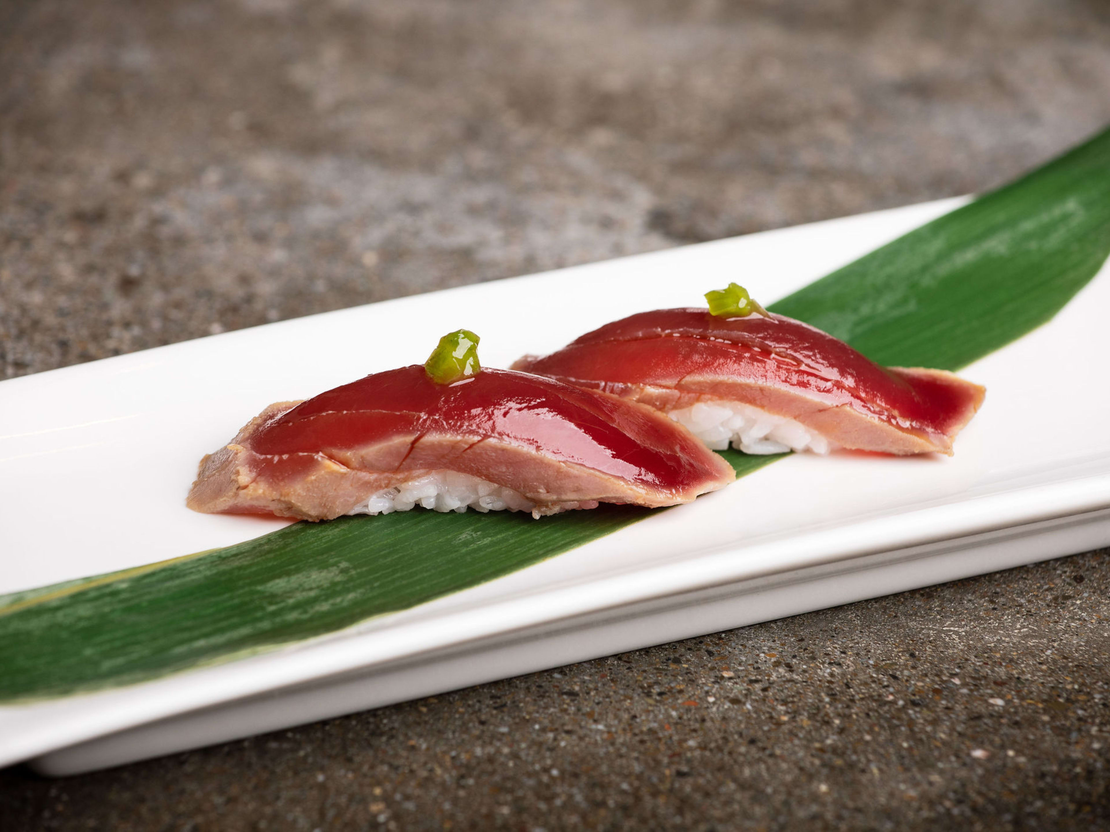 Nigiri on a plate at Kuma Sushi + Sake