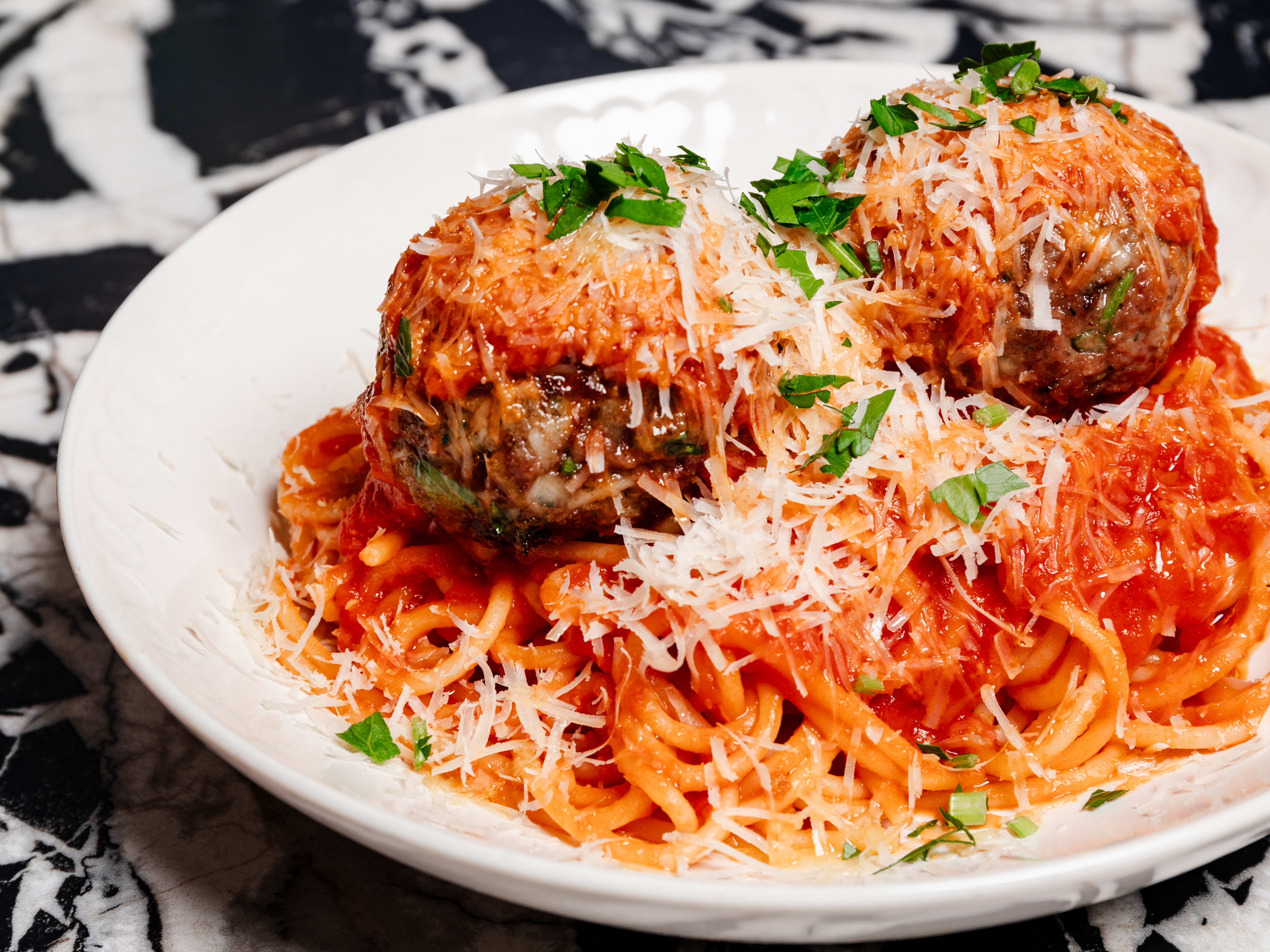 Justine's Wine Bar vegan spaghetti and meatballs