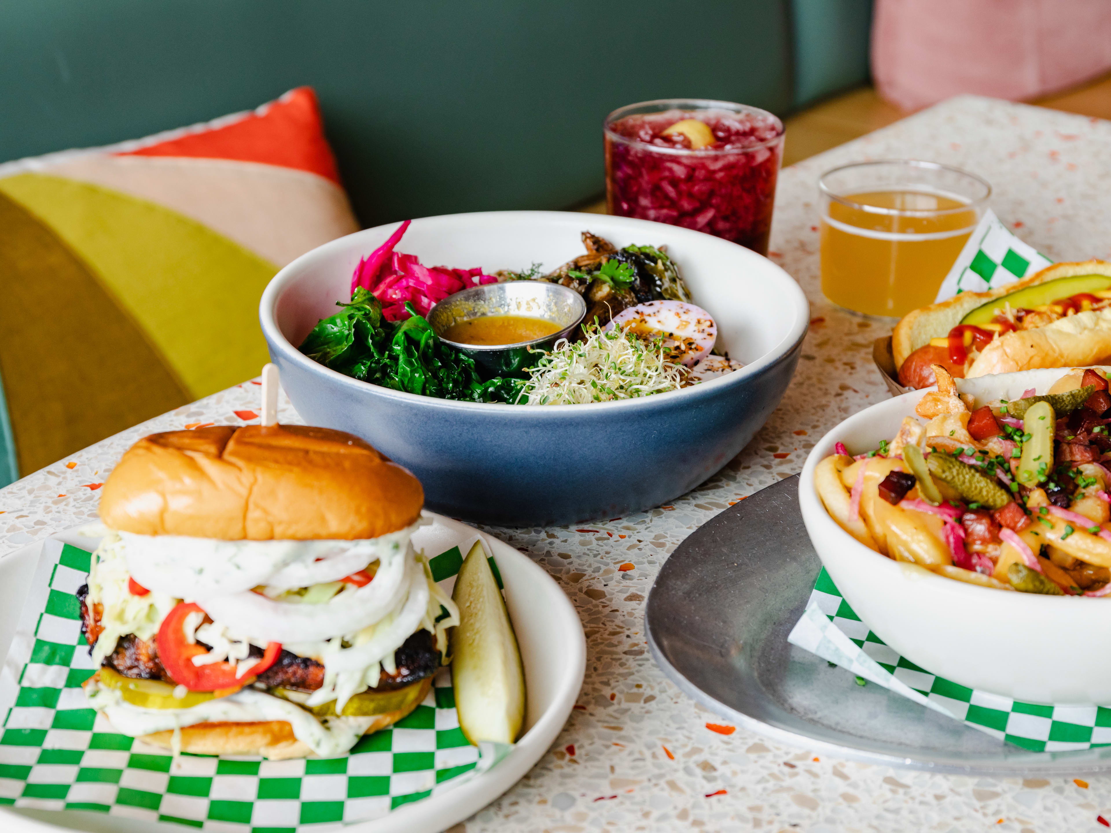 A variety of dishes on a table at The Ruby Fruit.