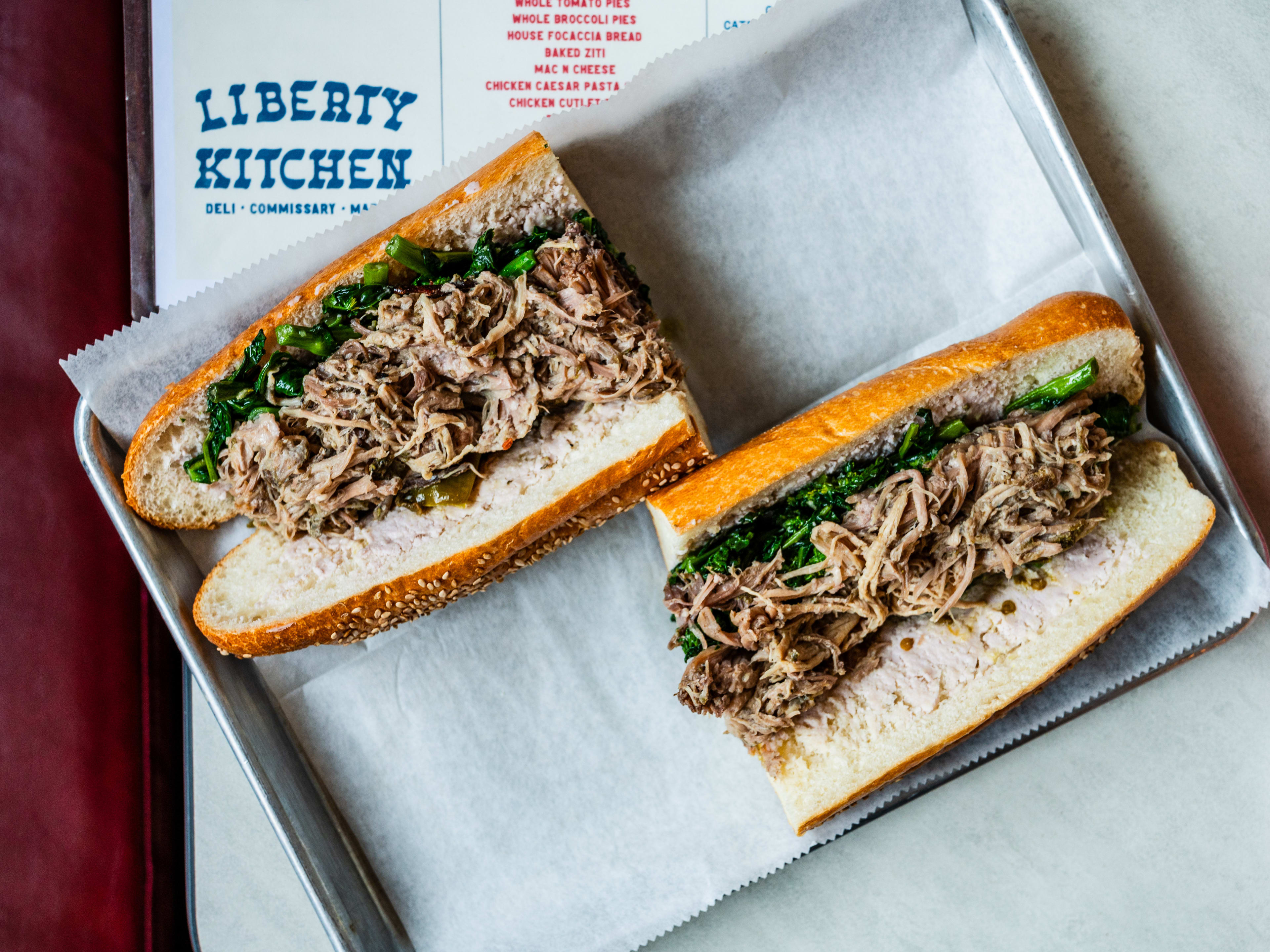 This is a roast pork sandwich from Liberty Kitchen.