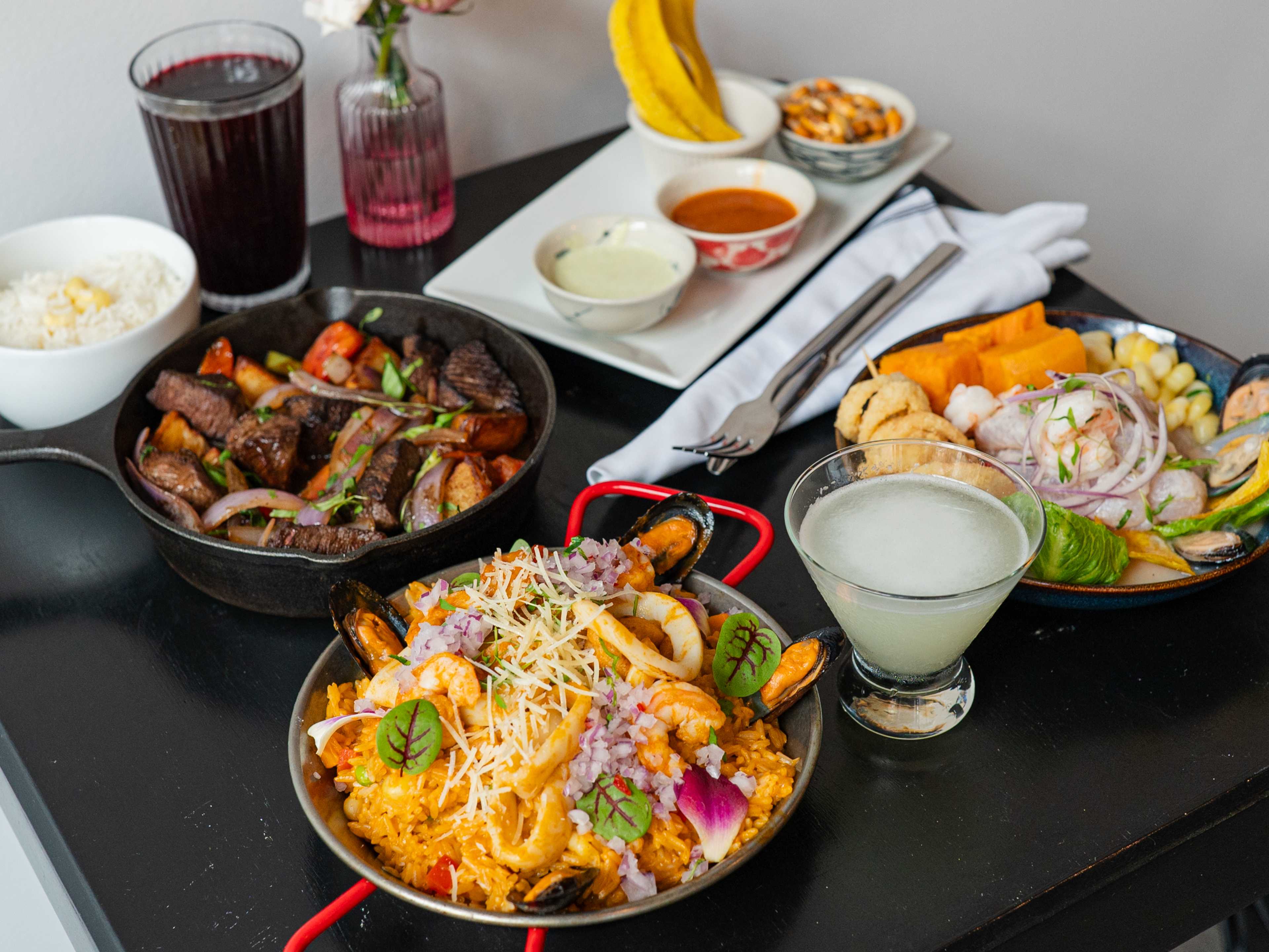 A full spread of Peruvian dishes from Limo.