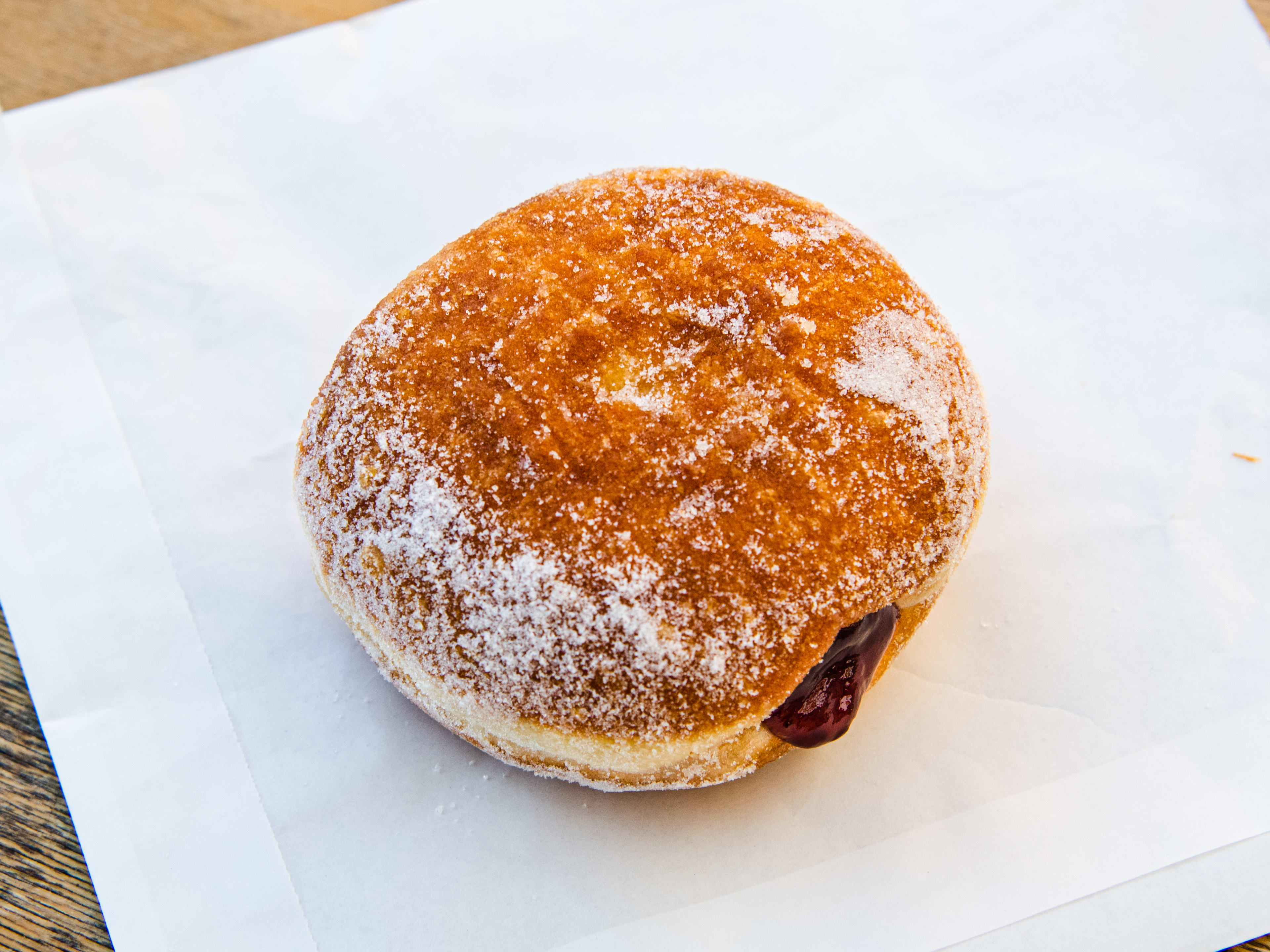 A raspberry doughnut from Lockdown Bakehouse.