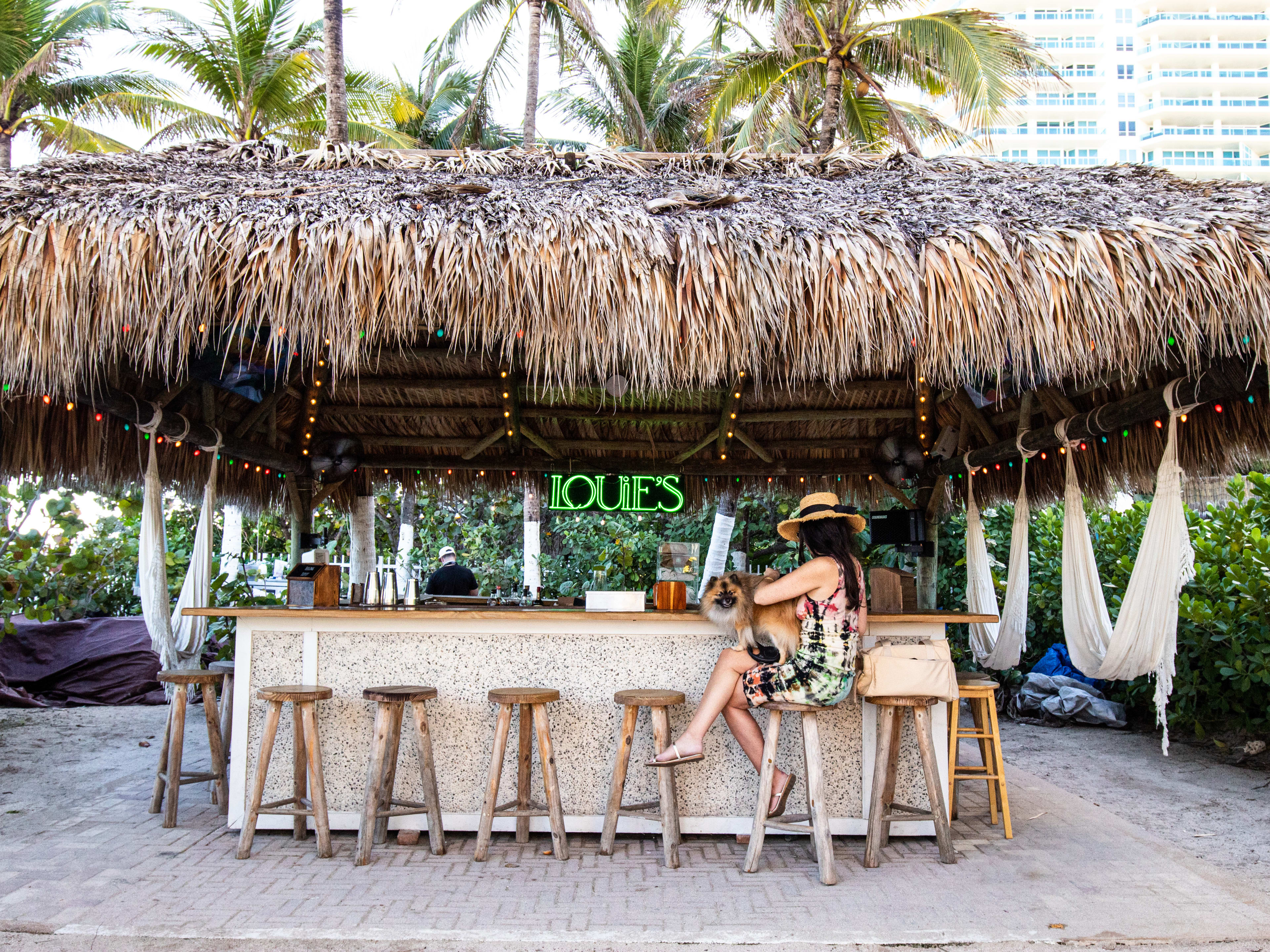 An outdoor tiki hut.