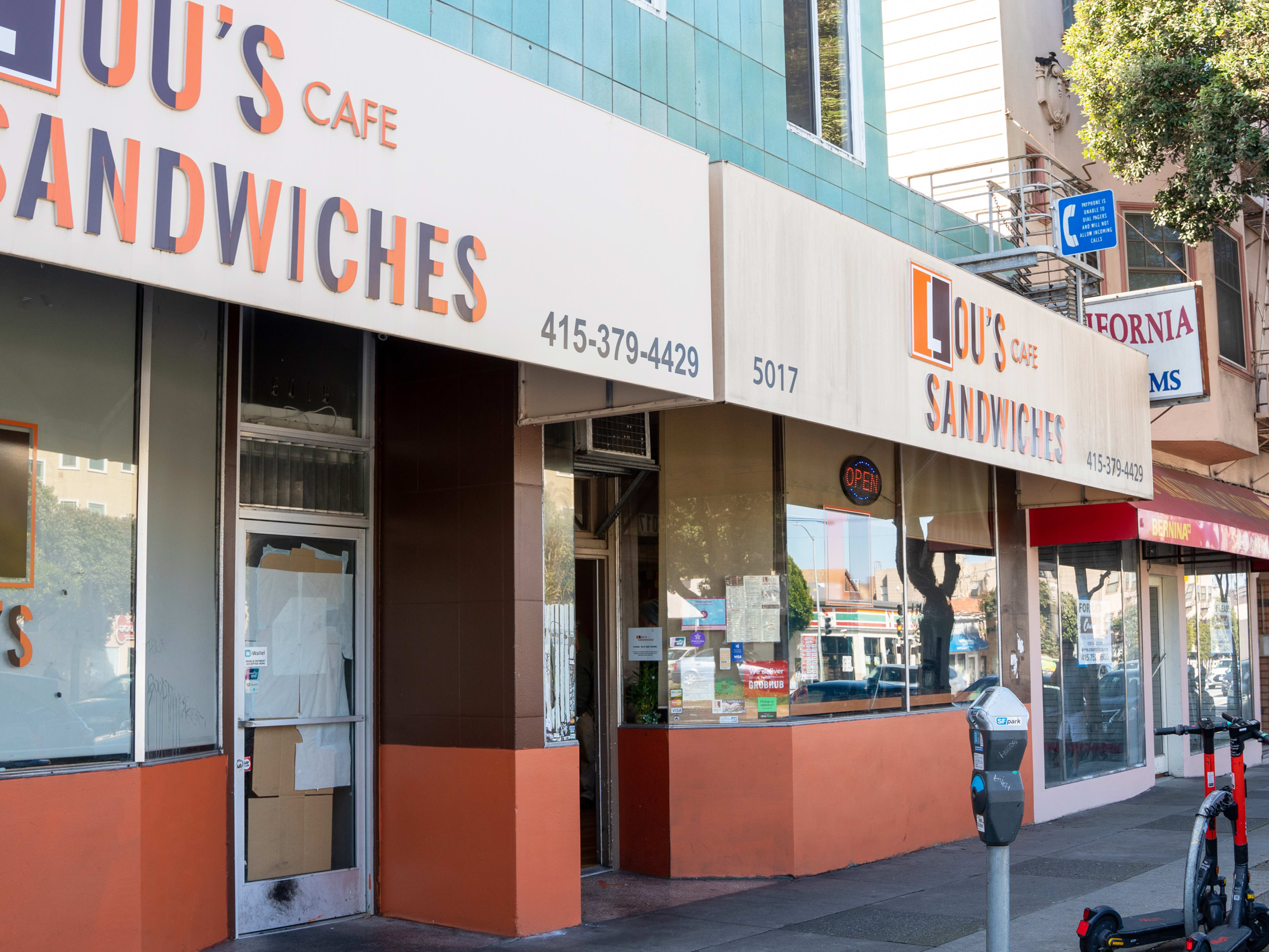 The awning outside of Lou's Cafe