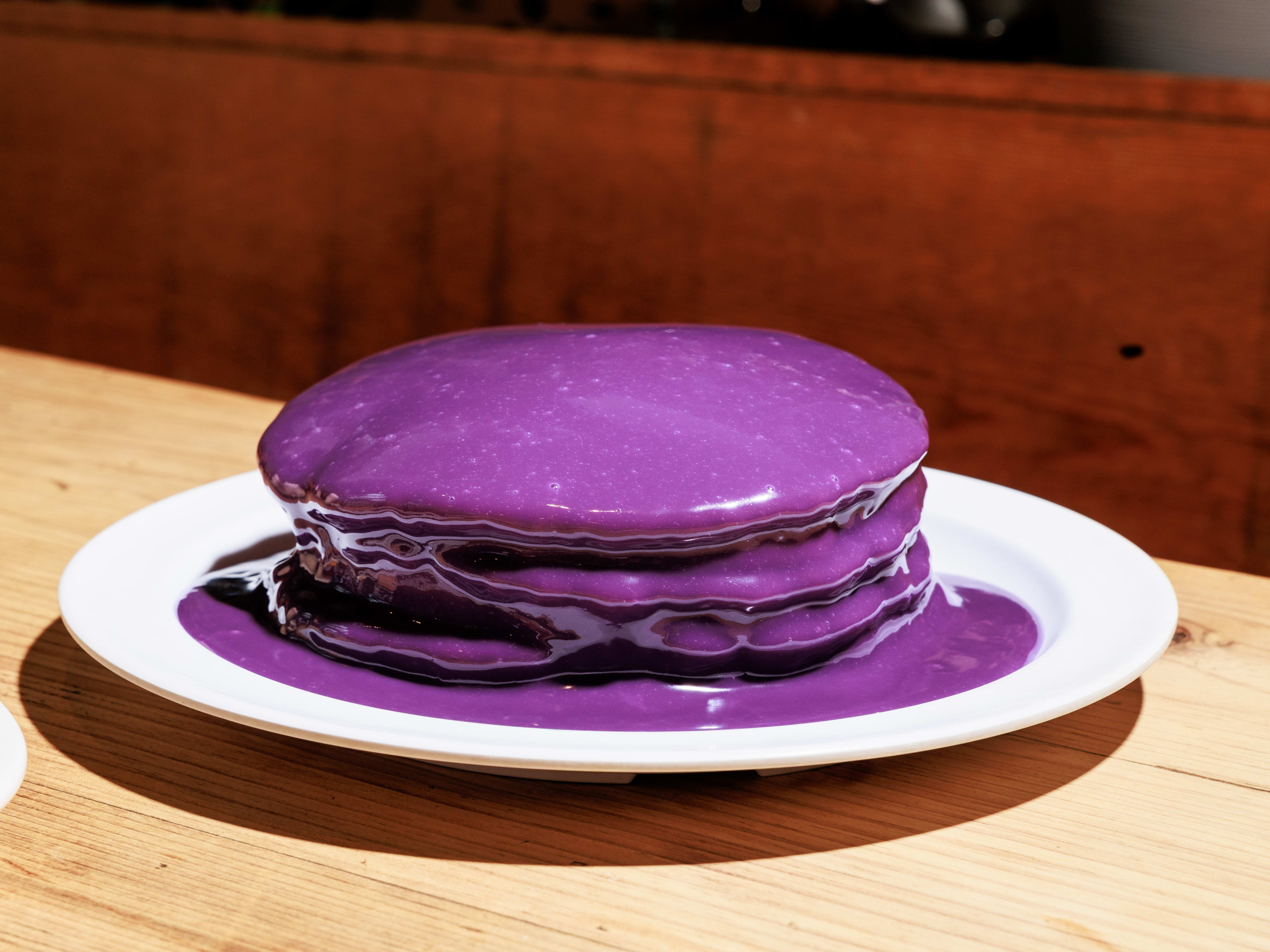 stack of ube purple pancakes