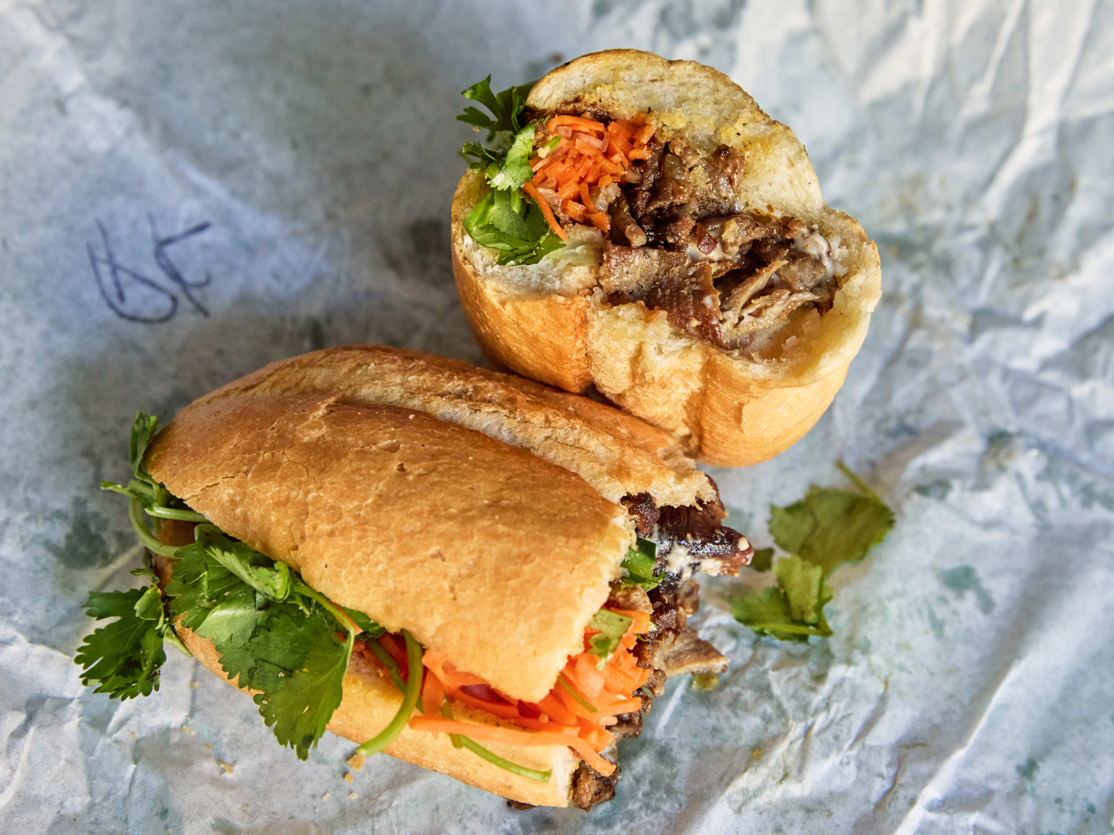 The lemongrass pork at Banh Mi Crunch in San Francisco.